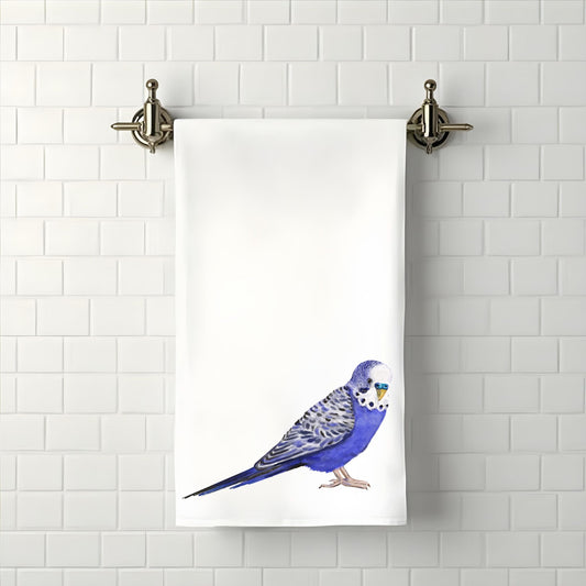 Blue Budgie Parakeet Bathroom Towel - MerikaArt