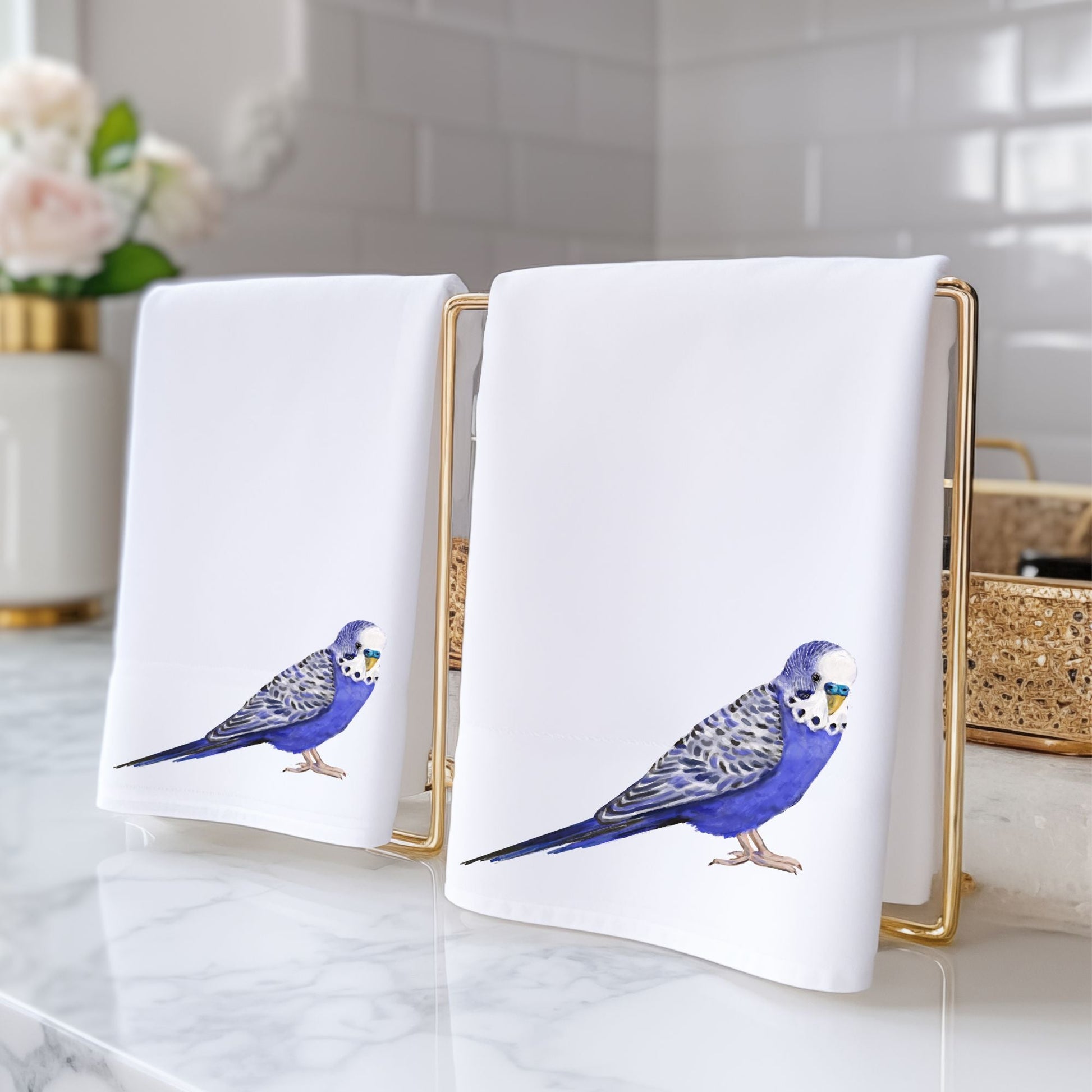 Blue Budgie Parakeet Bathroom Towel - MerikaArt