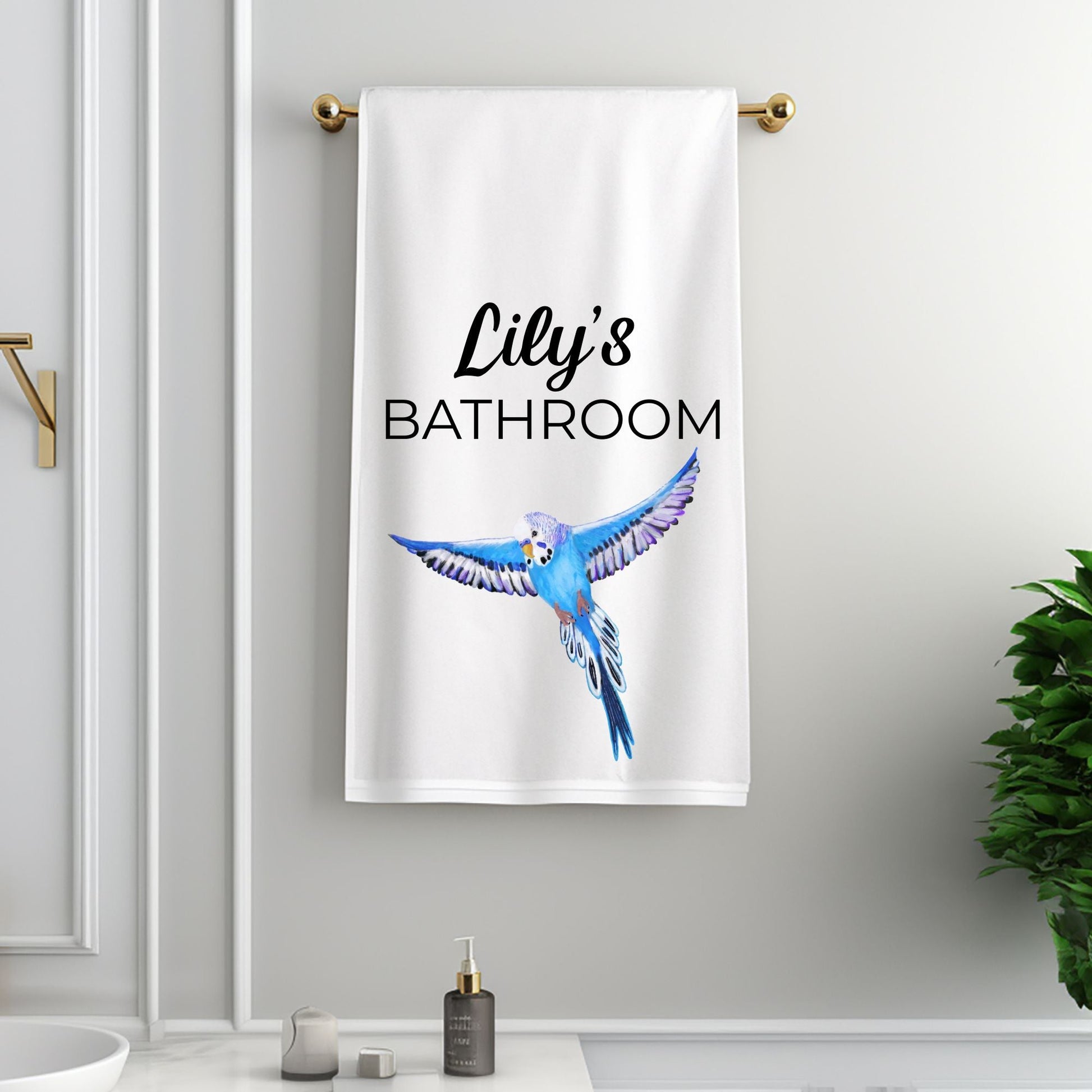Blue Budgie Parakeet Bathroom Towel - MerikaArt