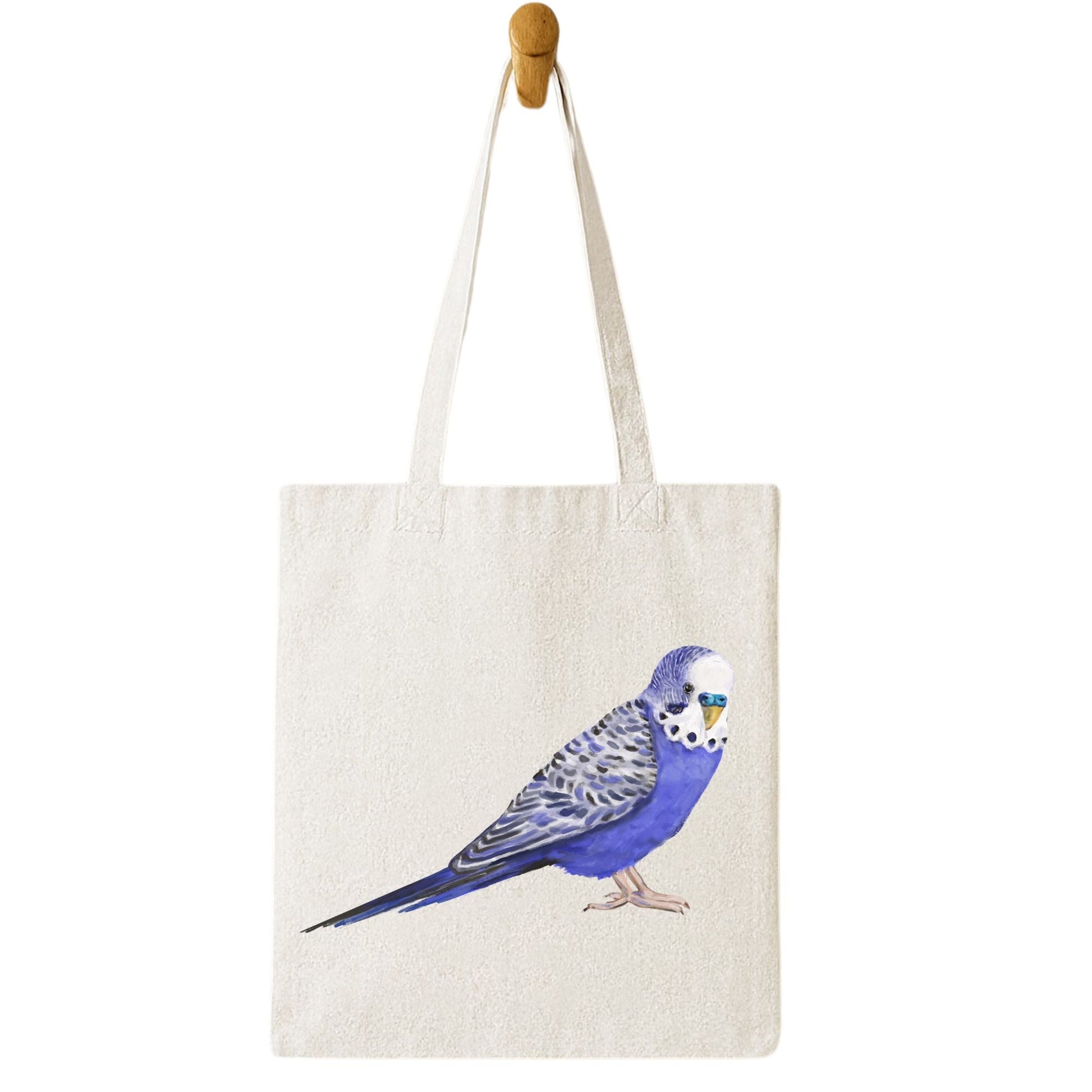 Blue Budgie Parakeet Canvas Tote Bag - MerikaArt