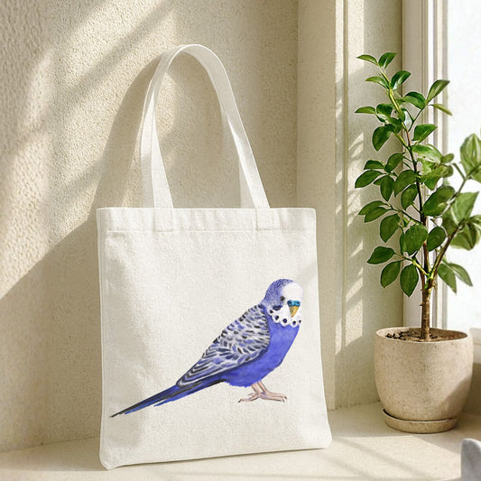 Blue Budgie Parakeet Canvas Tote Bag - MerikaArt