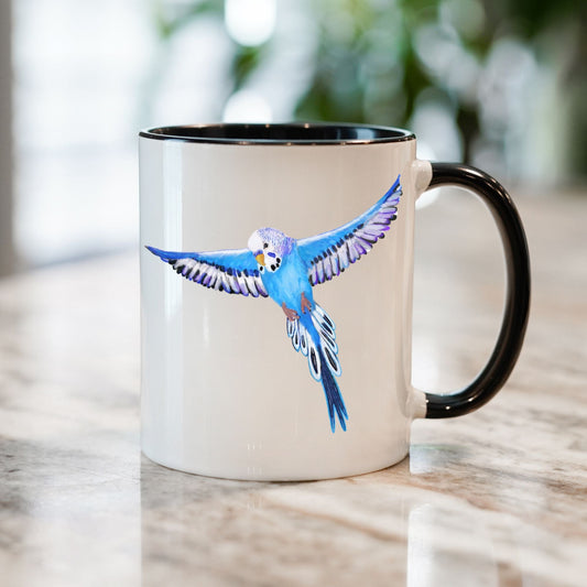 Blue Budgie Parakeet Ceramic Coffee Mug - MerikaArt