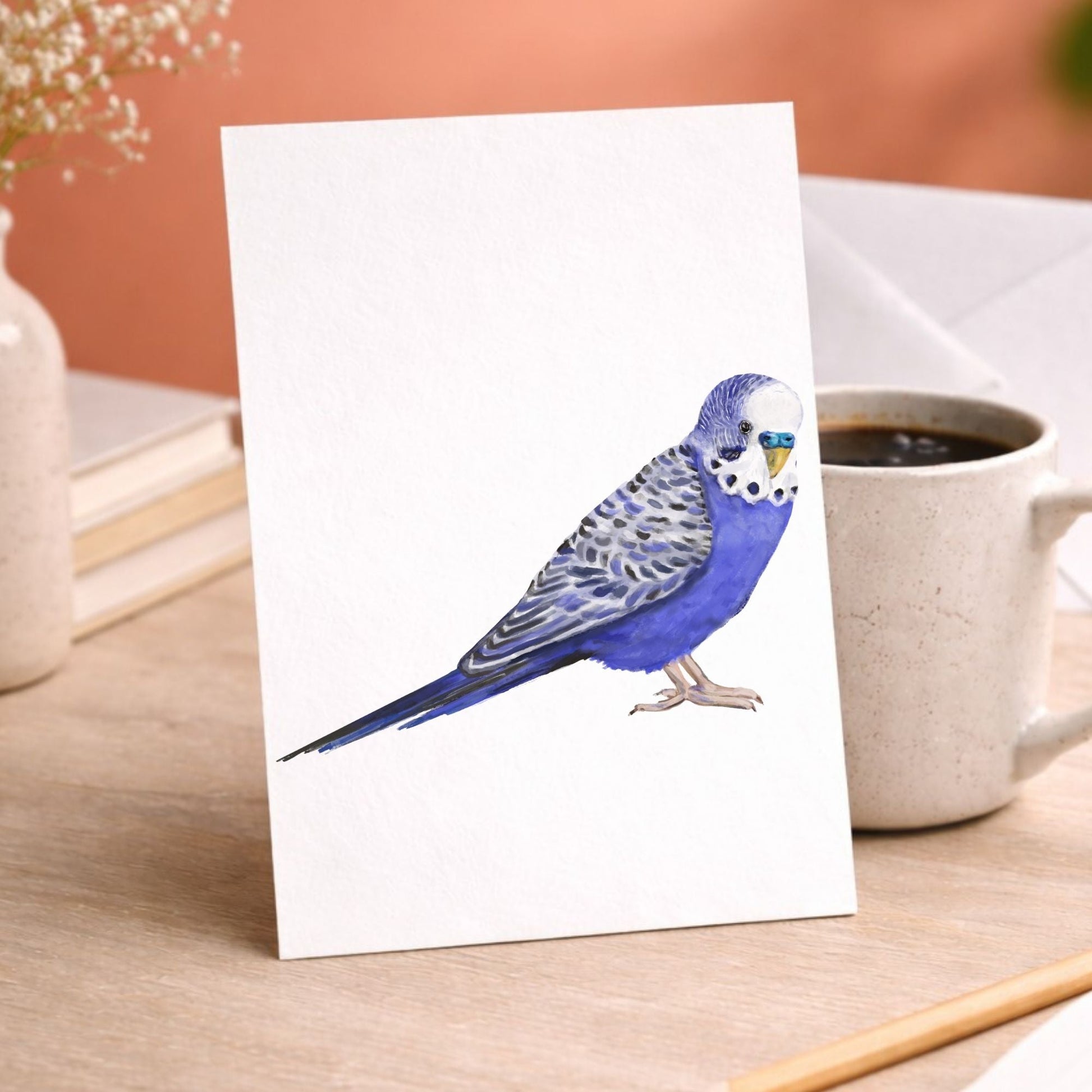 Blue Budgie Postcard - MerikaArt