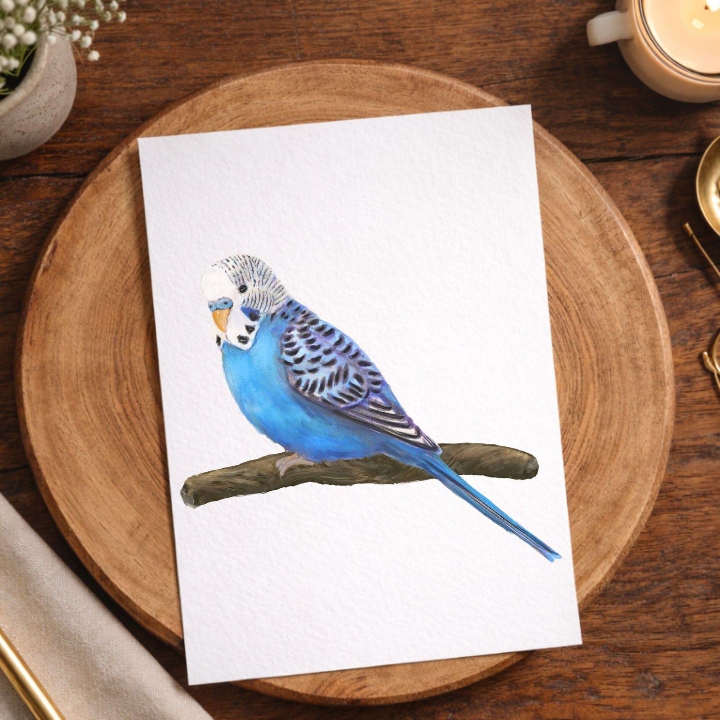 Blue Budgie Postcard - MerikaArt