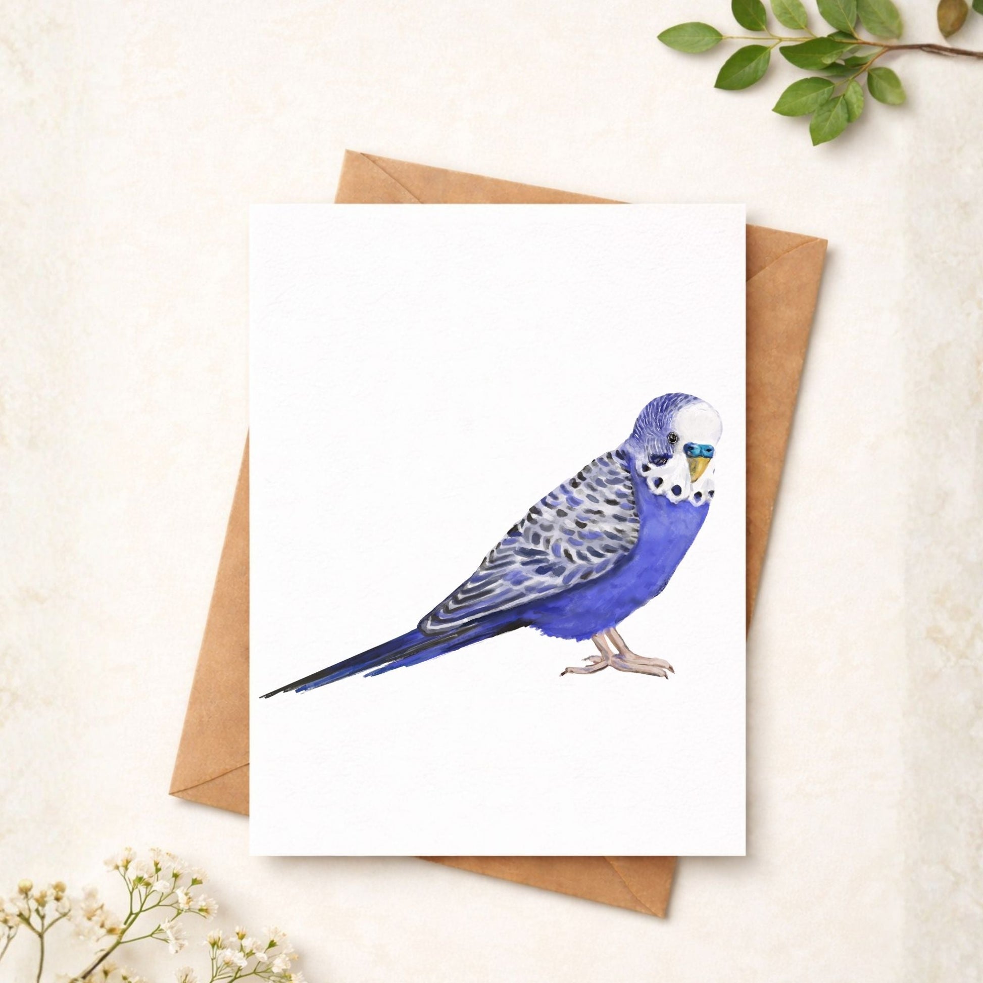Blue Budgie Postcard - MerikaArt