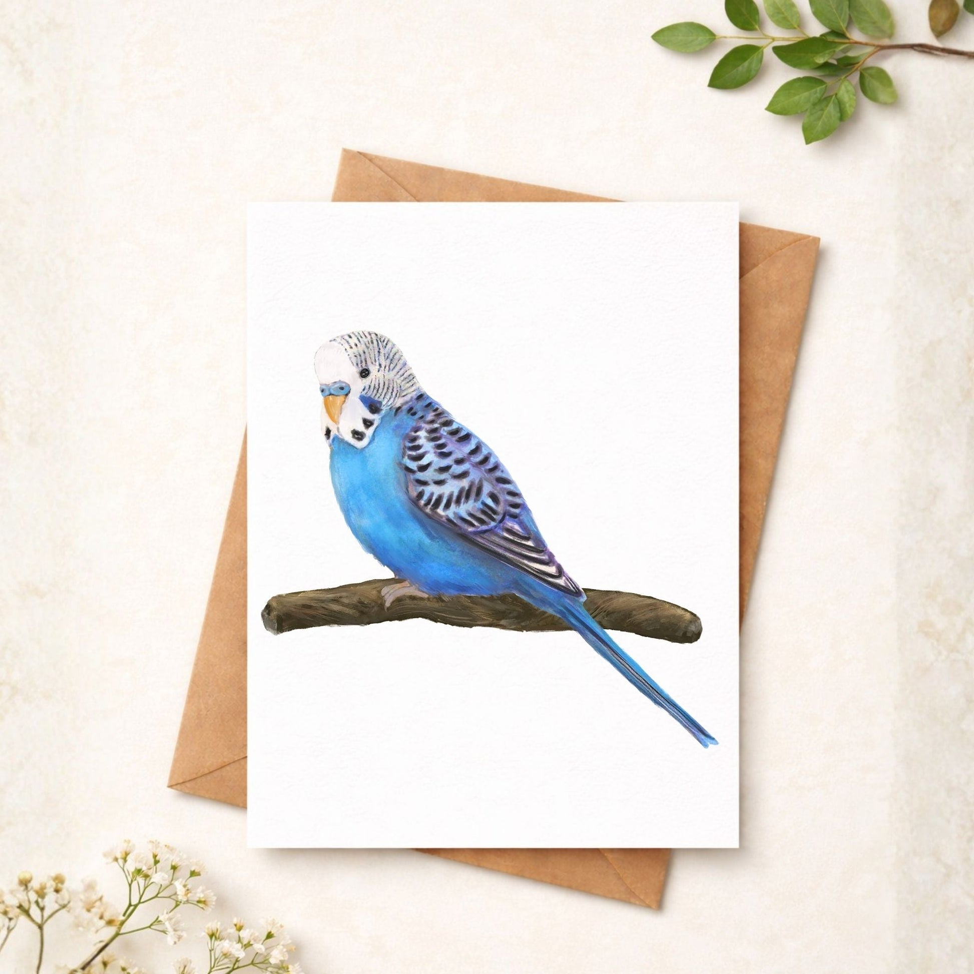 Blue Budgie Postcard - MerikaArt