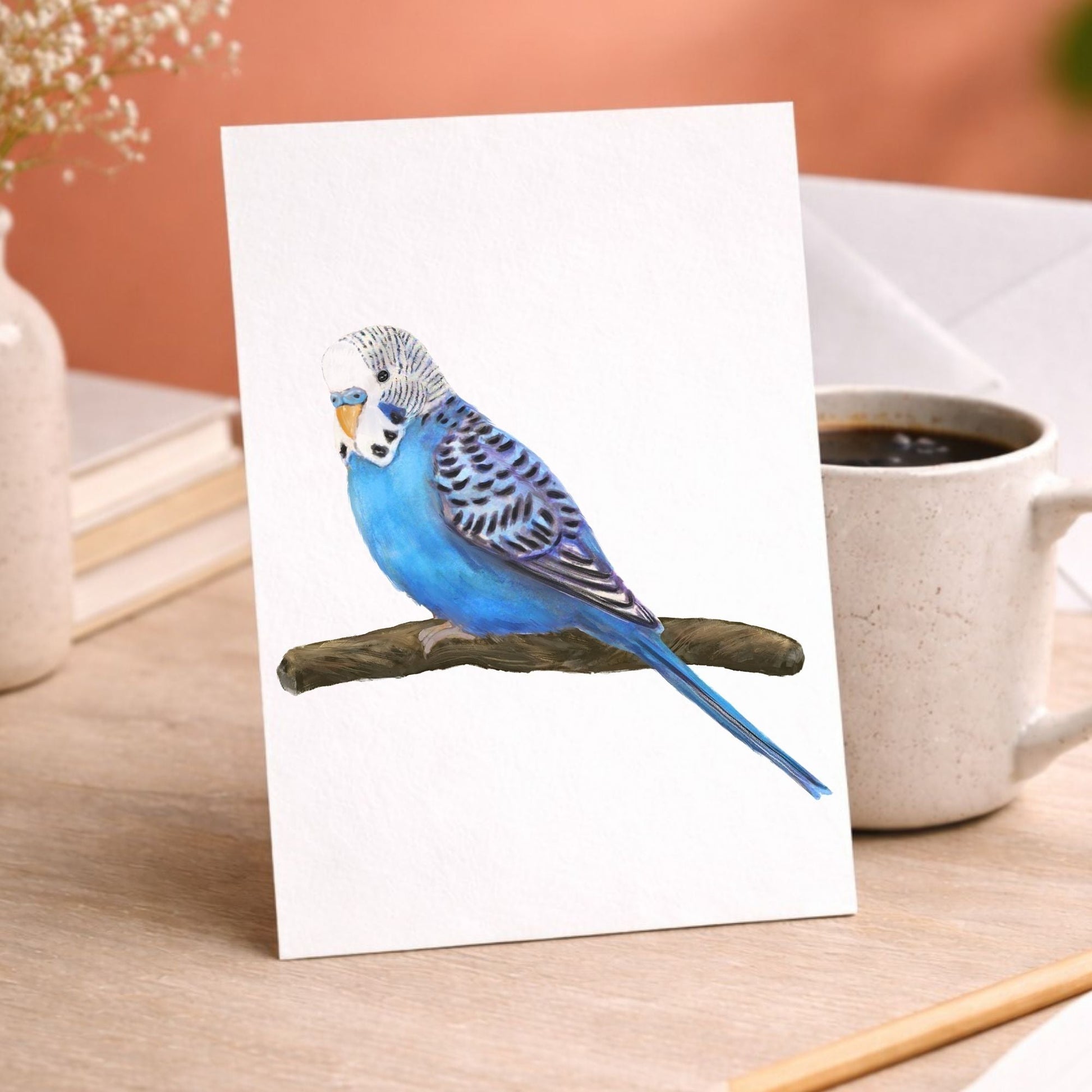 Blue Budgie Postcard - MerikaArt