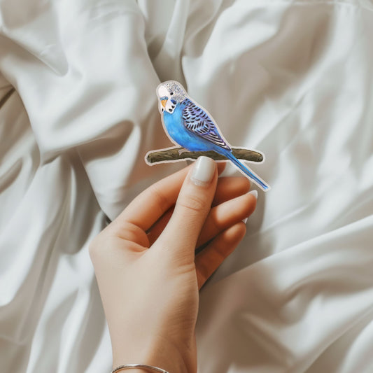 Blue Budgie Vinyl Sticker - MerikaArt