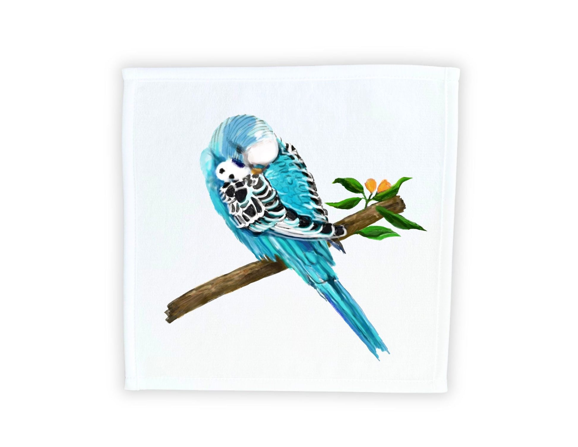 Blue Budgie Washcloth - MerikaArt