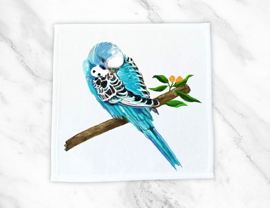 Blue Budgie Washcloth - MerikaArt