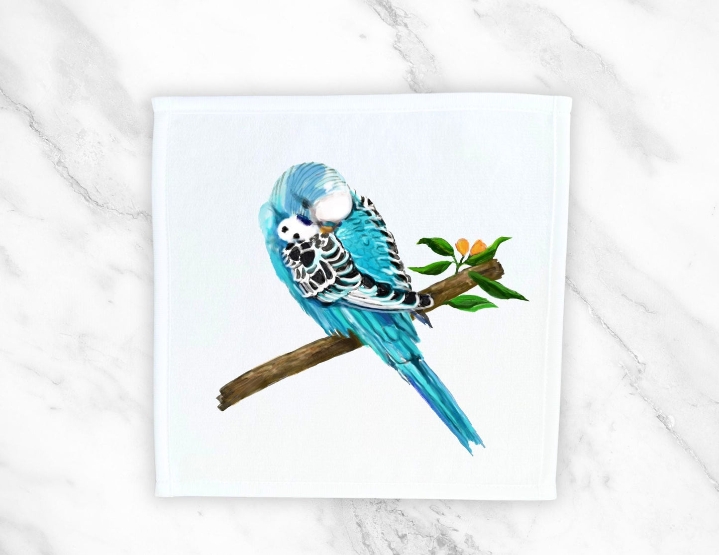 Blue Budgie Washcloth - MerikaArt