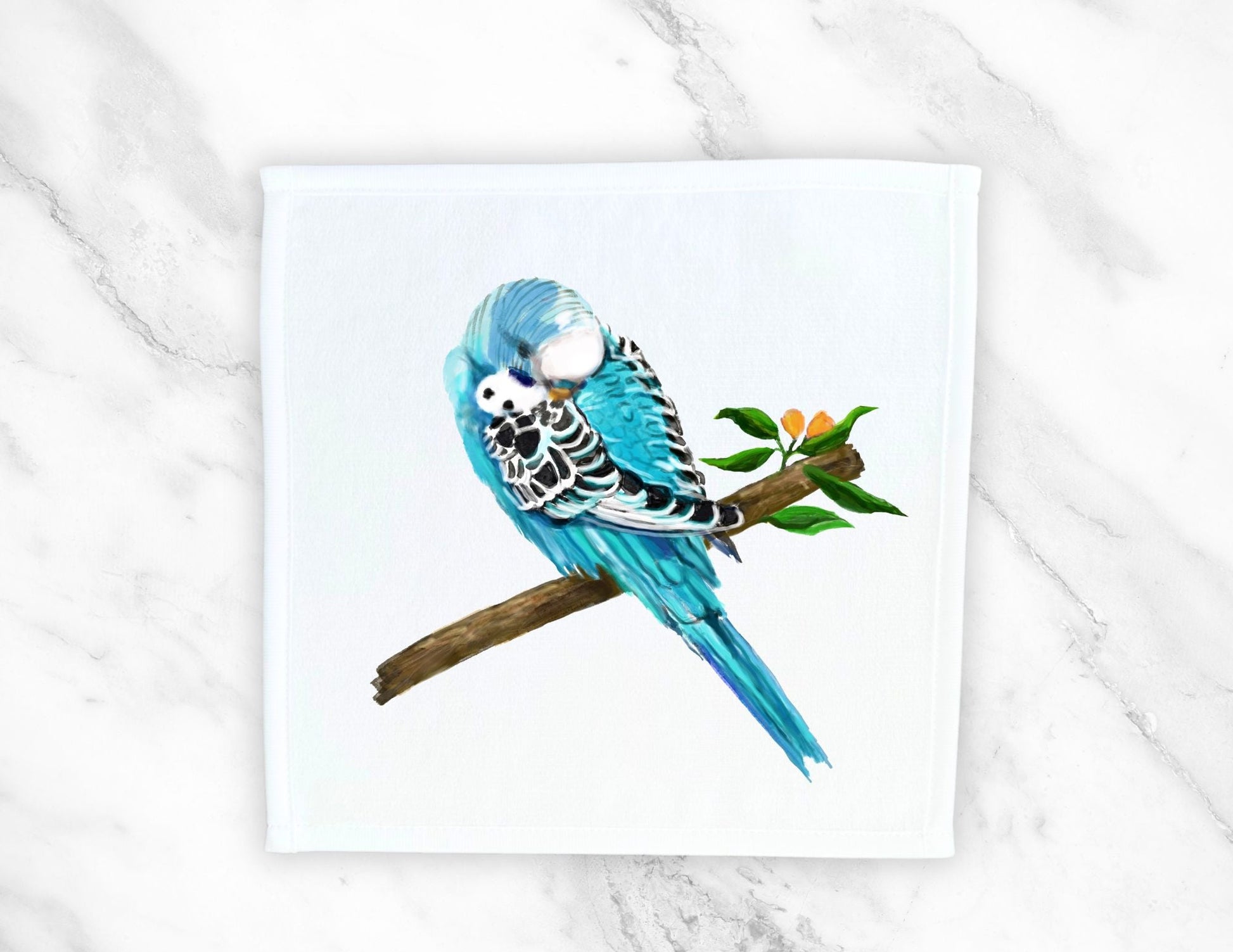 Blue Budgie Washcloth - MerikaArt