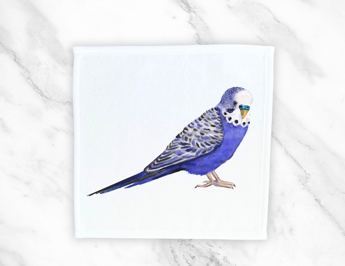 Blue Budgie Washcloth - MerikaArt