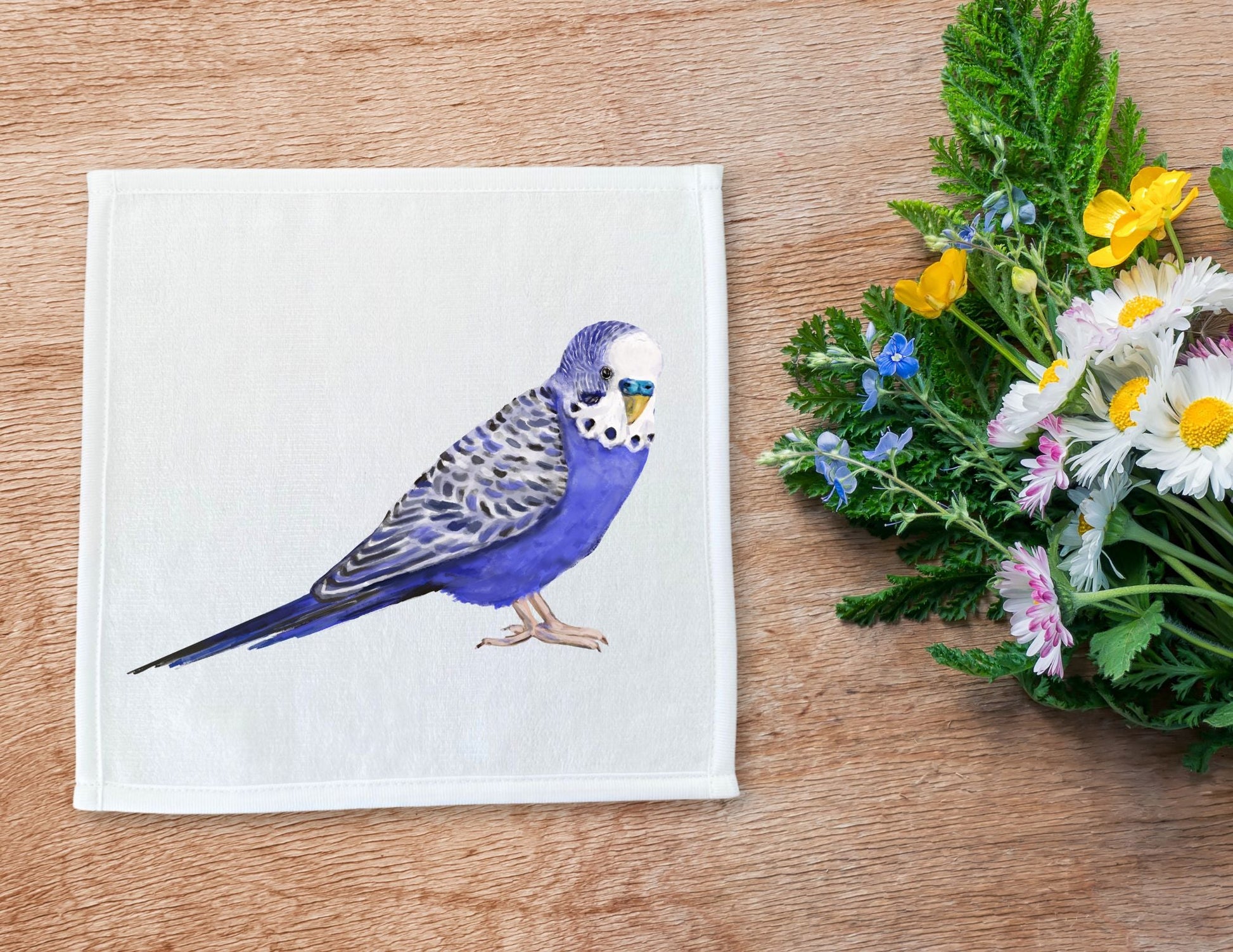 Blue Budgie Washcloth - MerikaArt