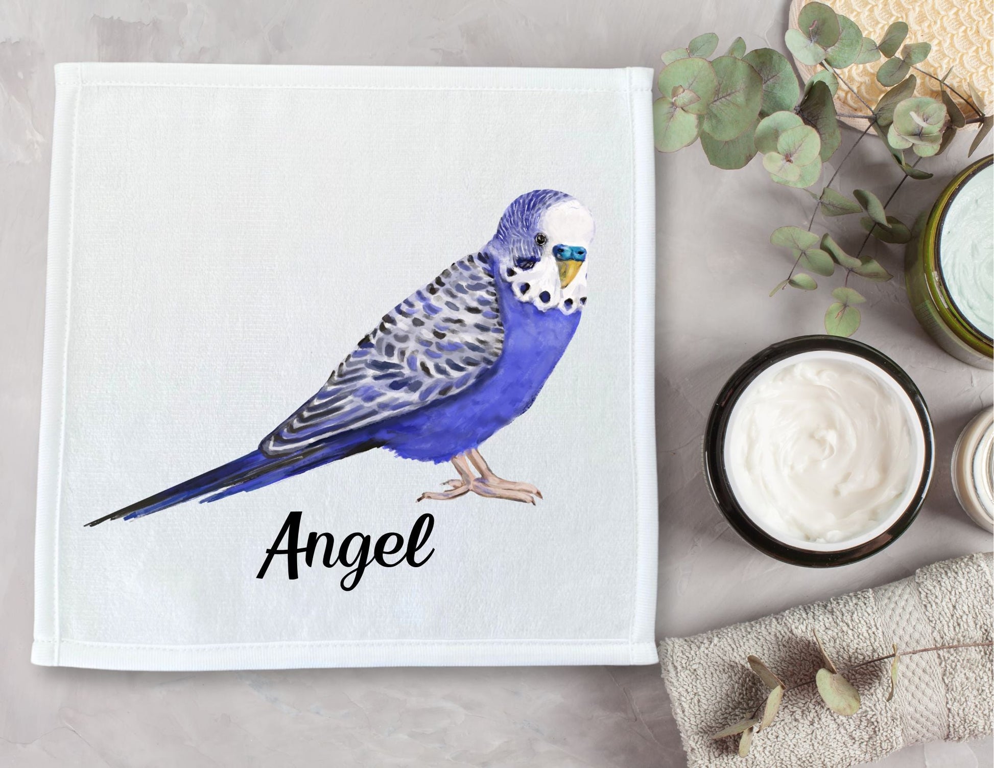 Blue Budgie Washcloth - MerikaArt