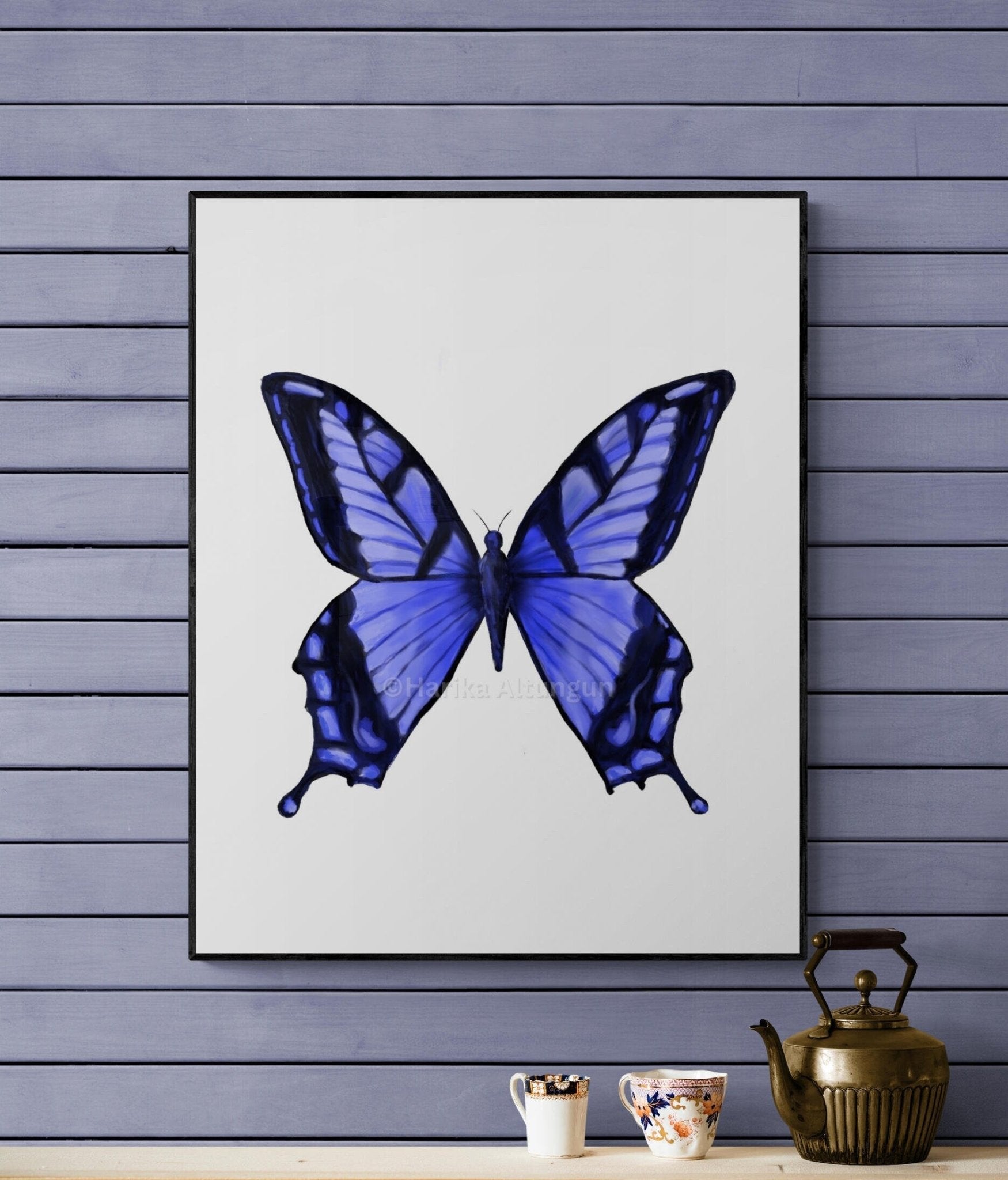 Blue Butterfly Print, Butterfly Painting, Wildlife Artwork, Original Artwork, Living Room Wall Art, Bedroom Wall Print, Colorful Home Decor - MerikaArt