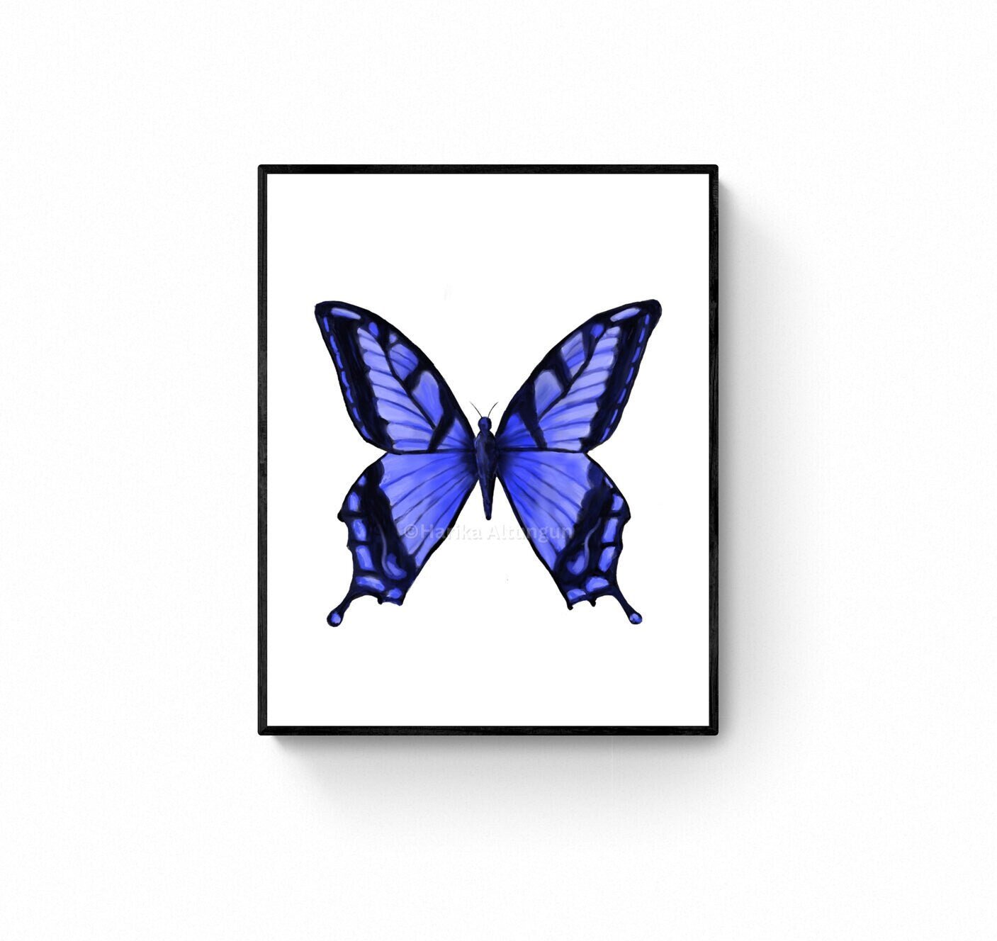 Blue Butterfly Print, Butterfly Painting, Wildlife Artwork, Original Artwork, Living Room Wall Art, Bedroom Wall Print, Colorful Home Decor - MerikaArt