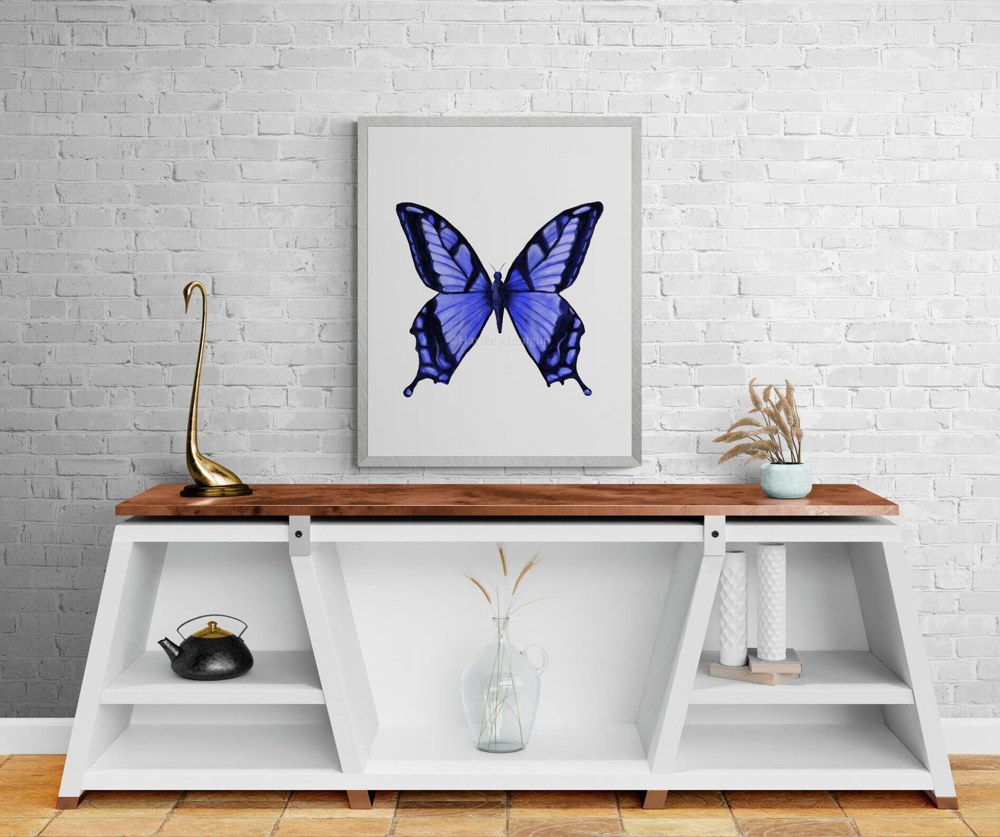 Blue Butterfly Print, Butterfly Painting, Wildlife Artwork, Original Artwork, Living Room Wall Art, Bedroom Wall Print, Colorful Home Decor - MerikaArt
