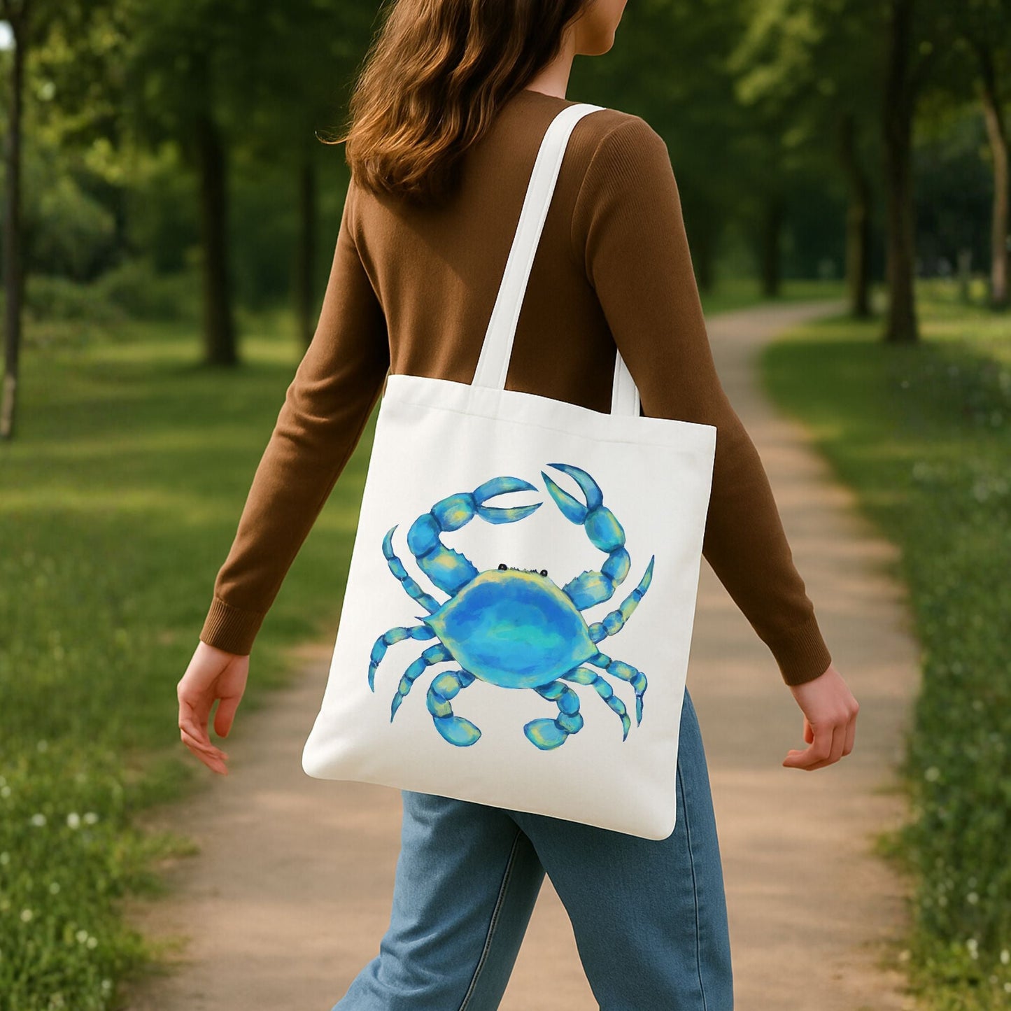 Blue Crab Canvas Tote Bag - MerikaArt