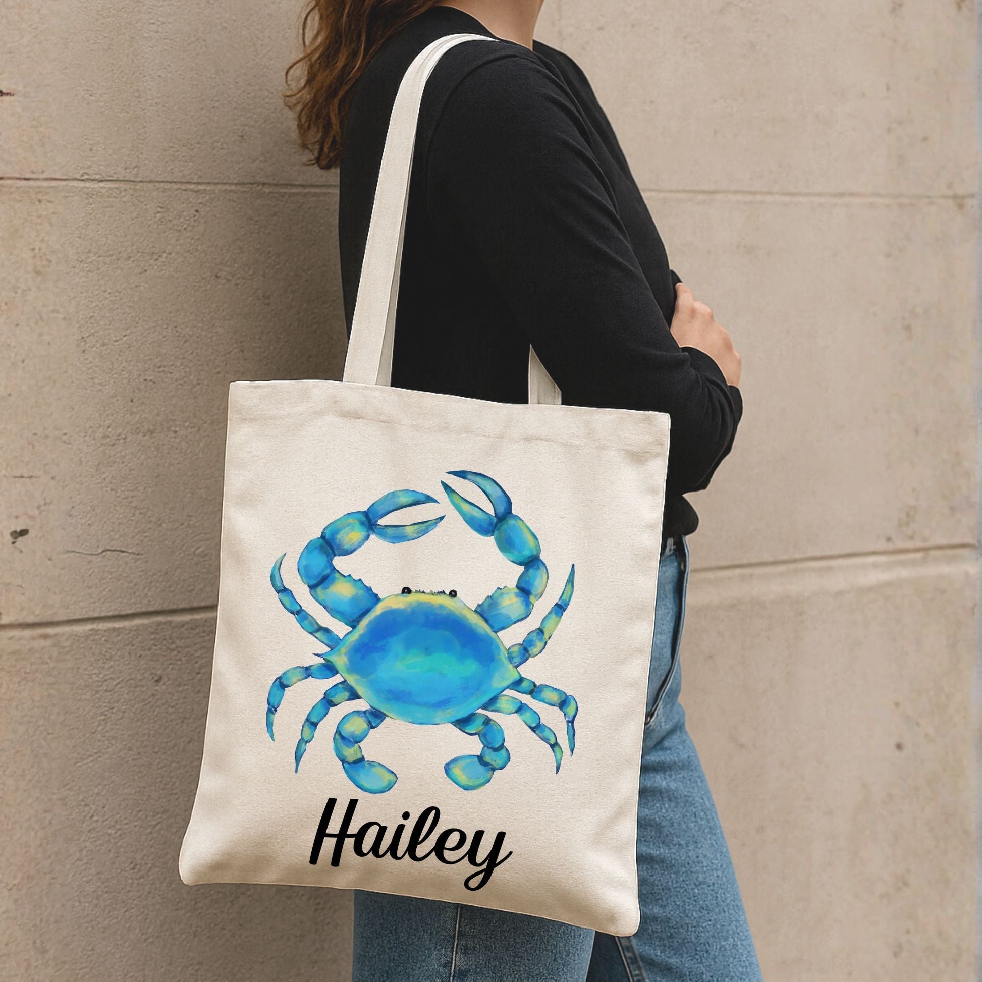 Blue Crab Canvas Tote Bag - MerikaArt