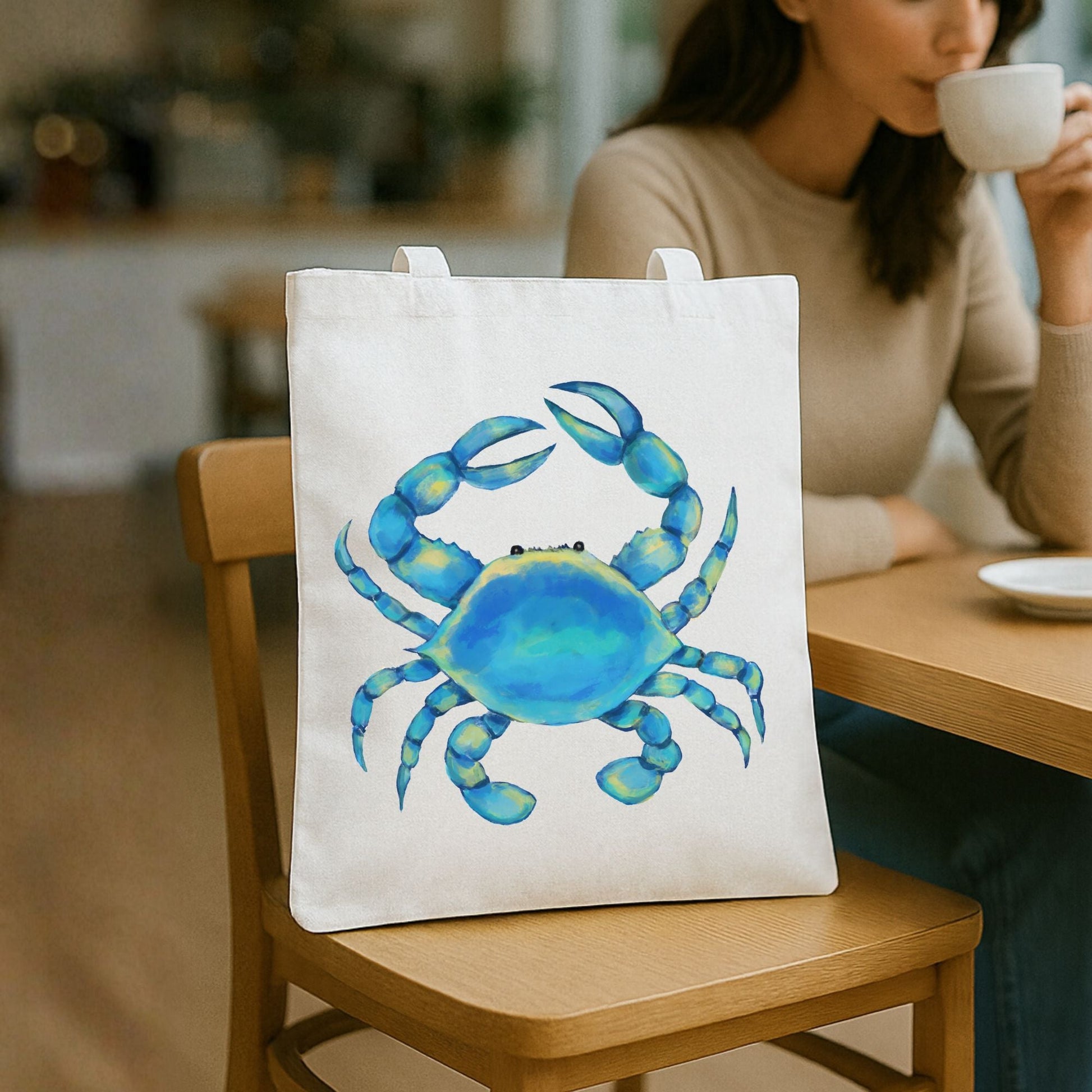 Blue Crab Canvas Tote Bag - MerikaArt