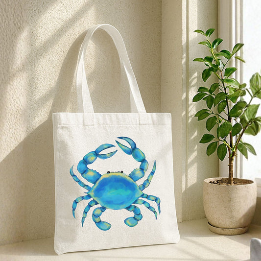 Blue Crab Canvas Tote Bag - MerikaArt