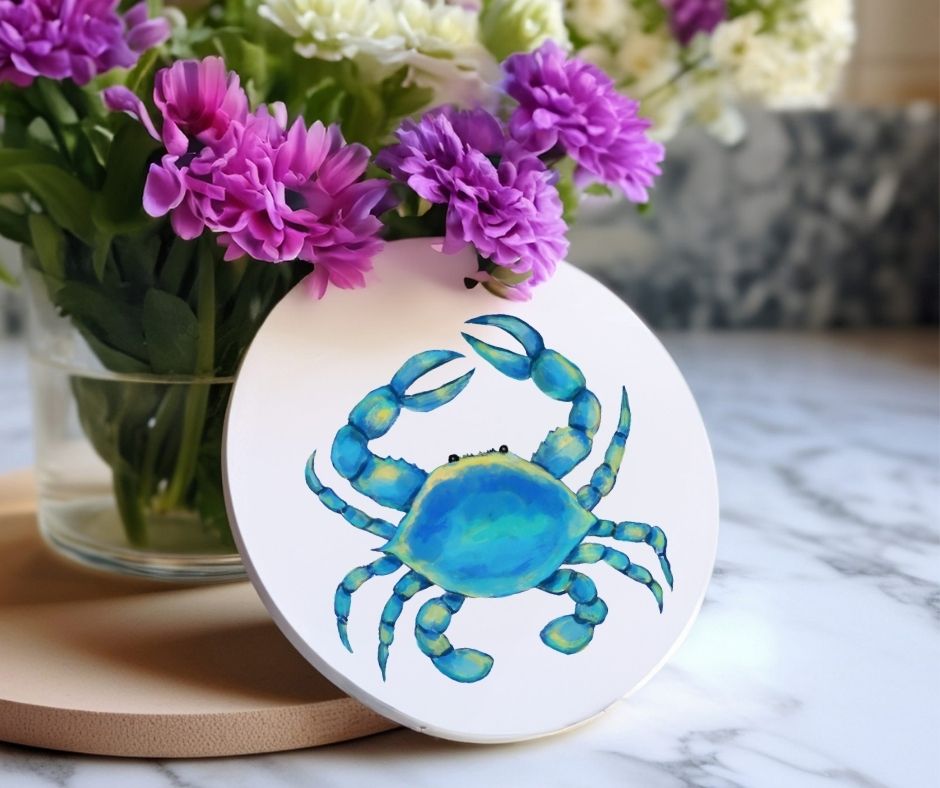 Blue Crab Ceramic Coaster - MerikaArt