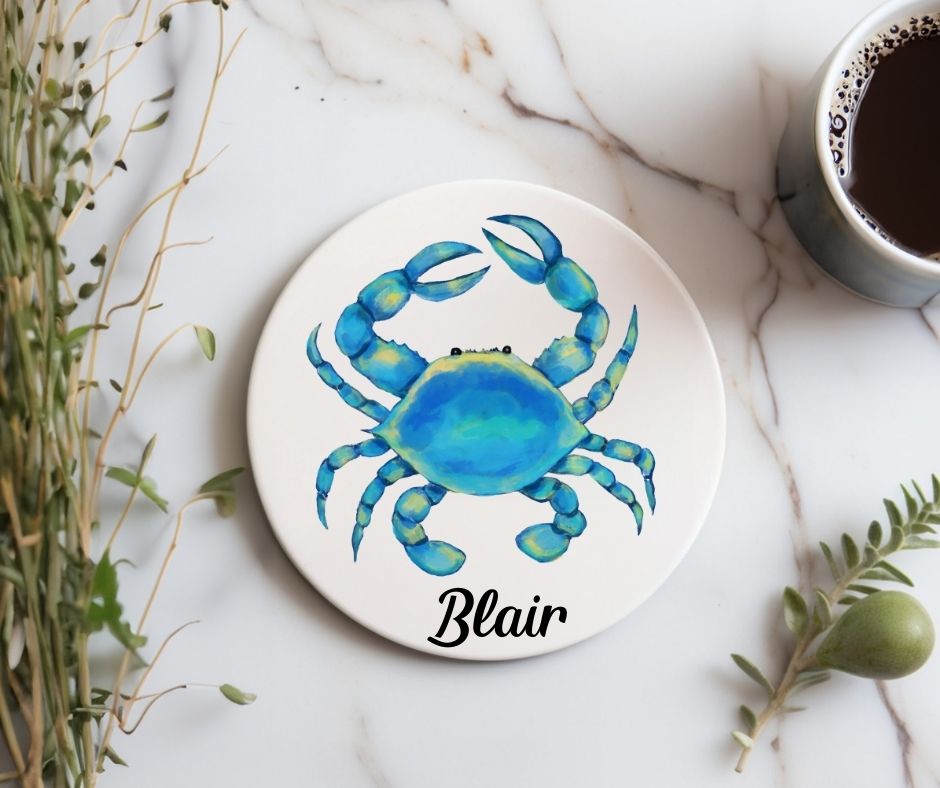 Blue Crab Ceramic Coaster - MerikaArt