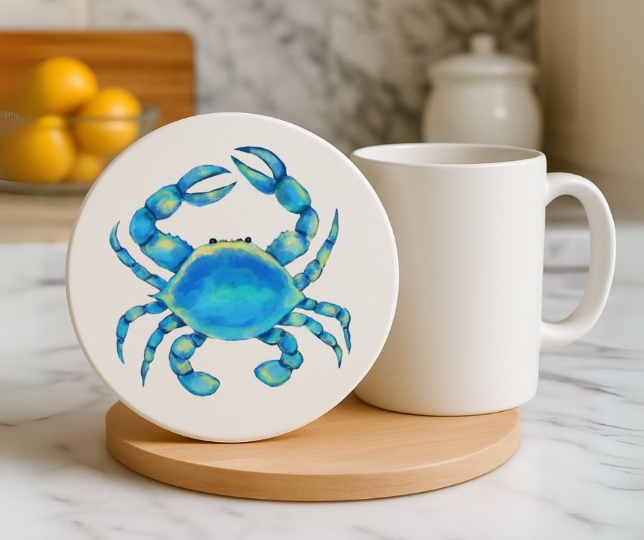 Blue Crab Ceramic Coaster - MerikaArt