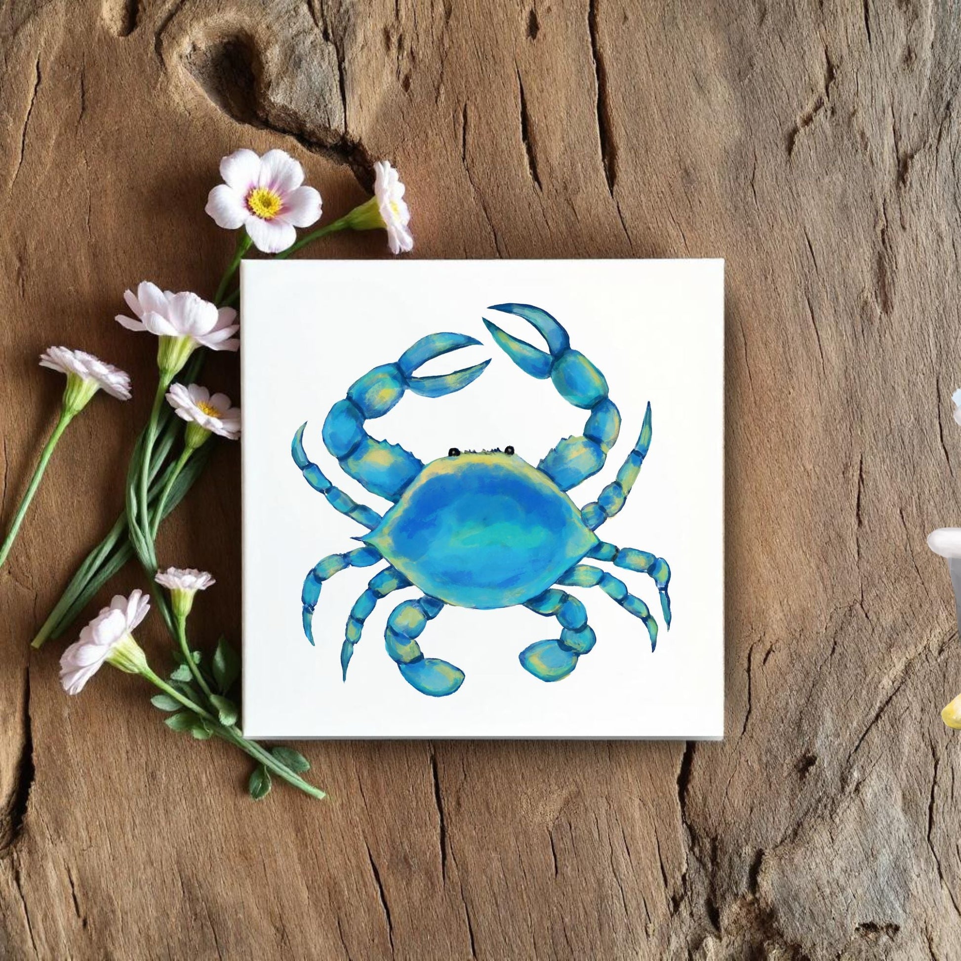 Blue Crab Ceramic Tile – Handcrafted Coastal Decor - MerikaArt