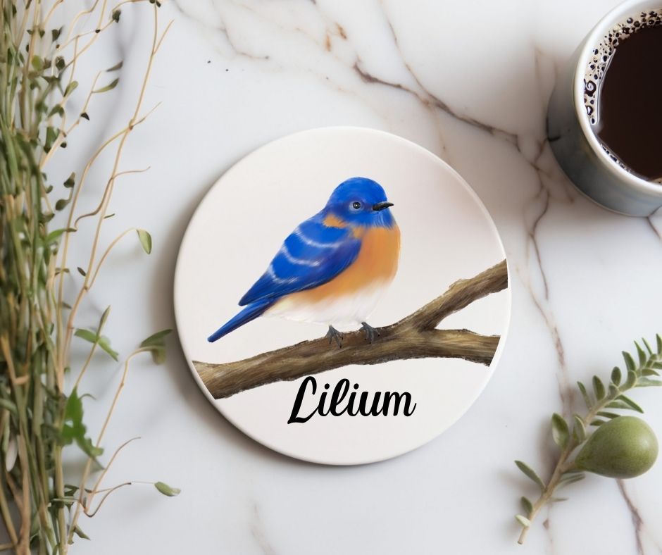 Blue Eastern Bluebird Ceramic Coaster - MerikaArt