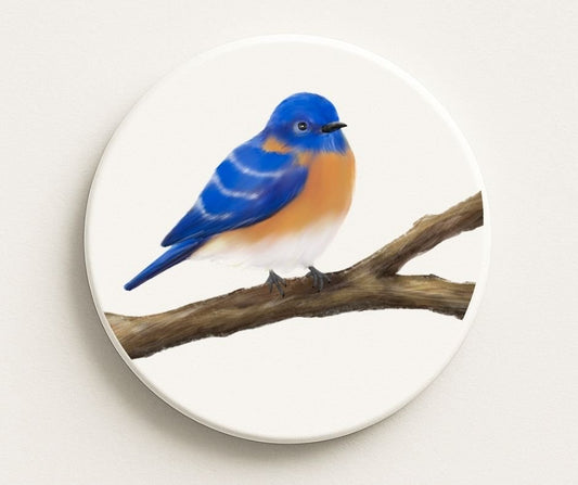 Blue Eastern Bluebird Ceramic Coaster - MerikaArt