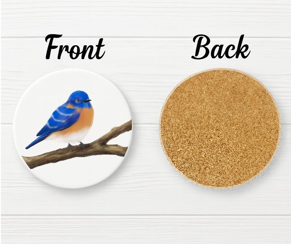 Blue Eastern Bluebird Ceramic Coaster - MerikaArt
