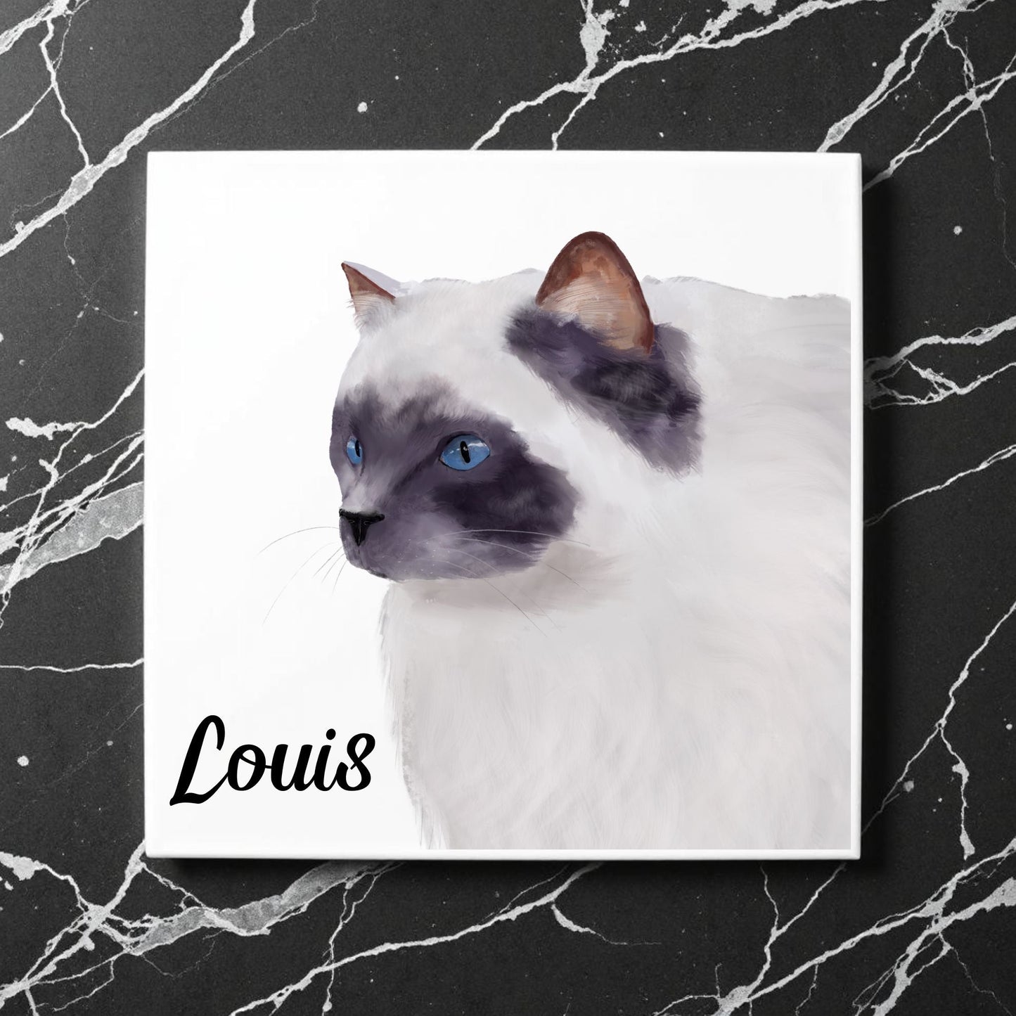 Blue - Eyed Ragdoll Cat Ceramic Tile - MerikaArt