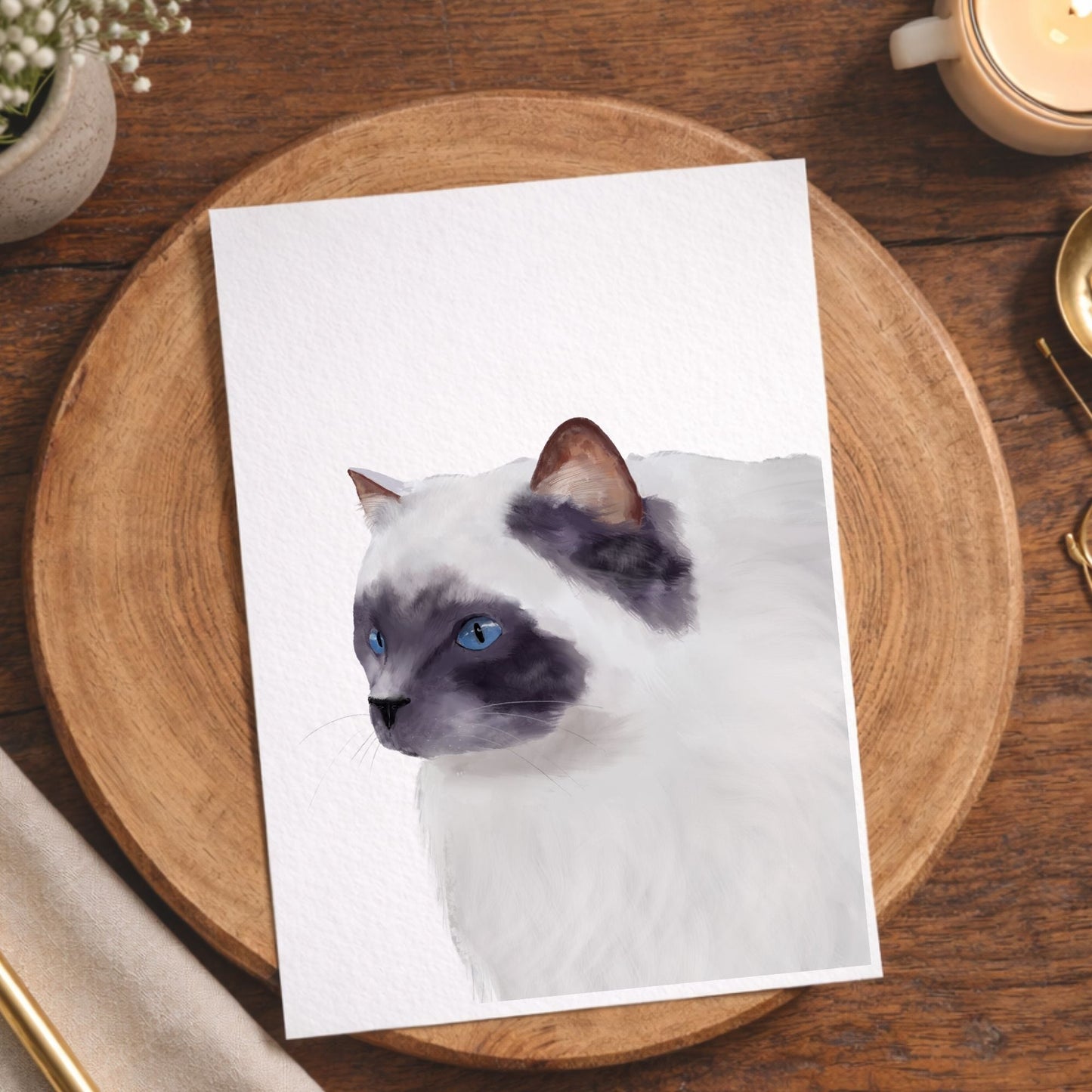 Blue - Eyed Ragdoll Cat Postcard - MerikaArt