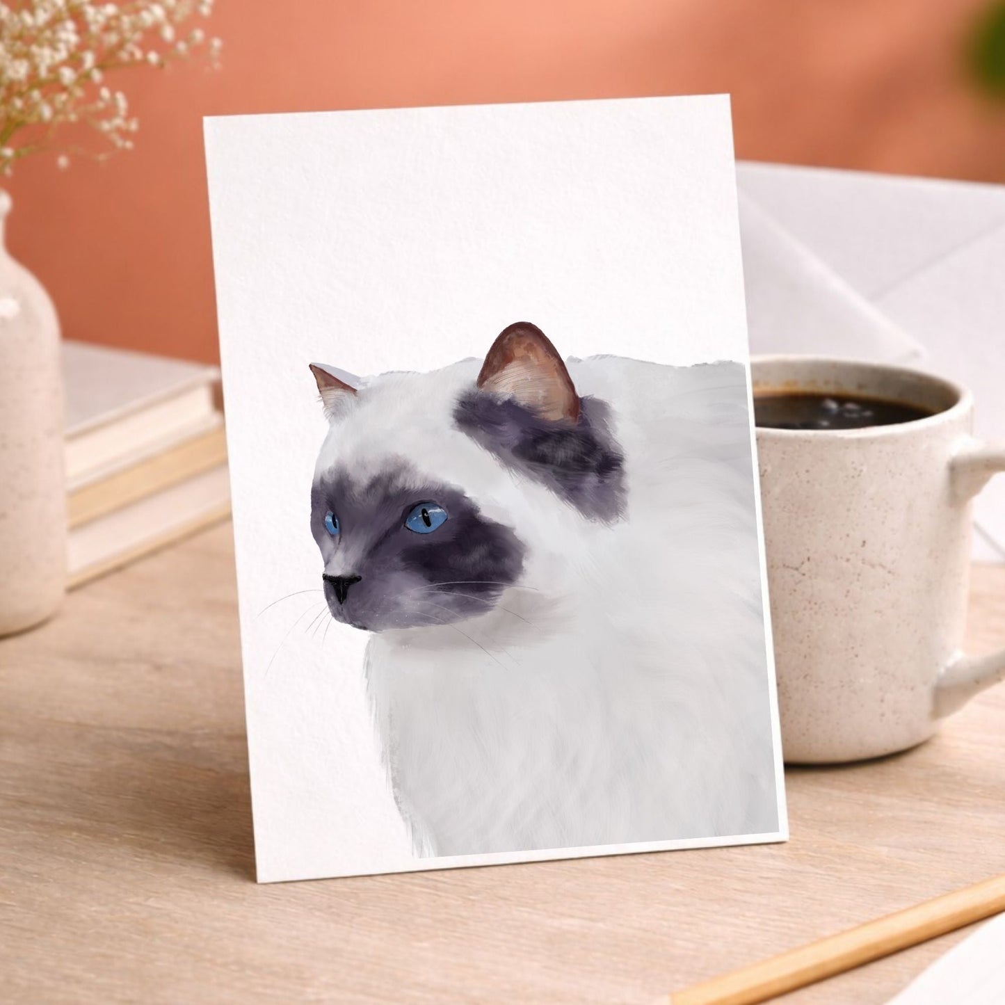 Blue - Eyed Ragdoll Cat Postcard - MerikaArt