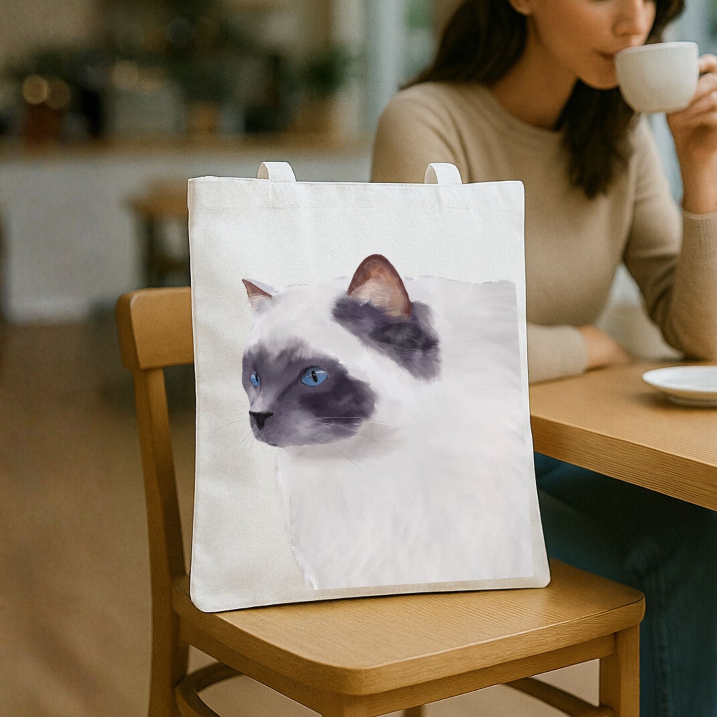 Blue Eyed Ragdoll Cat Tote Bag - MerikaArt