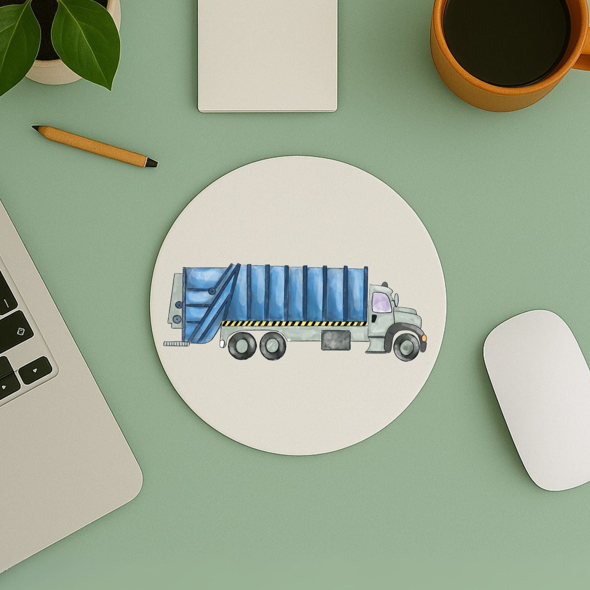 Blue Garbage Truck Mousepad - MerikaArt