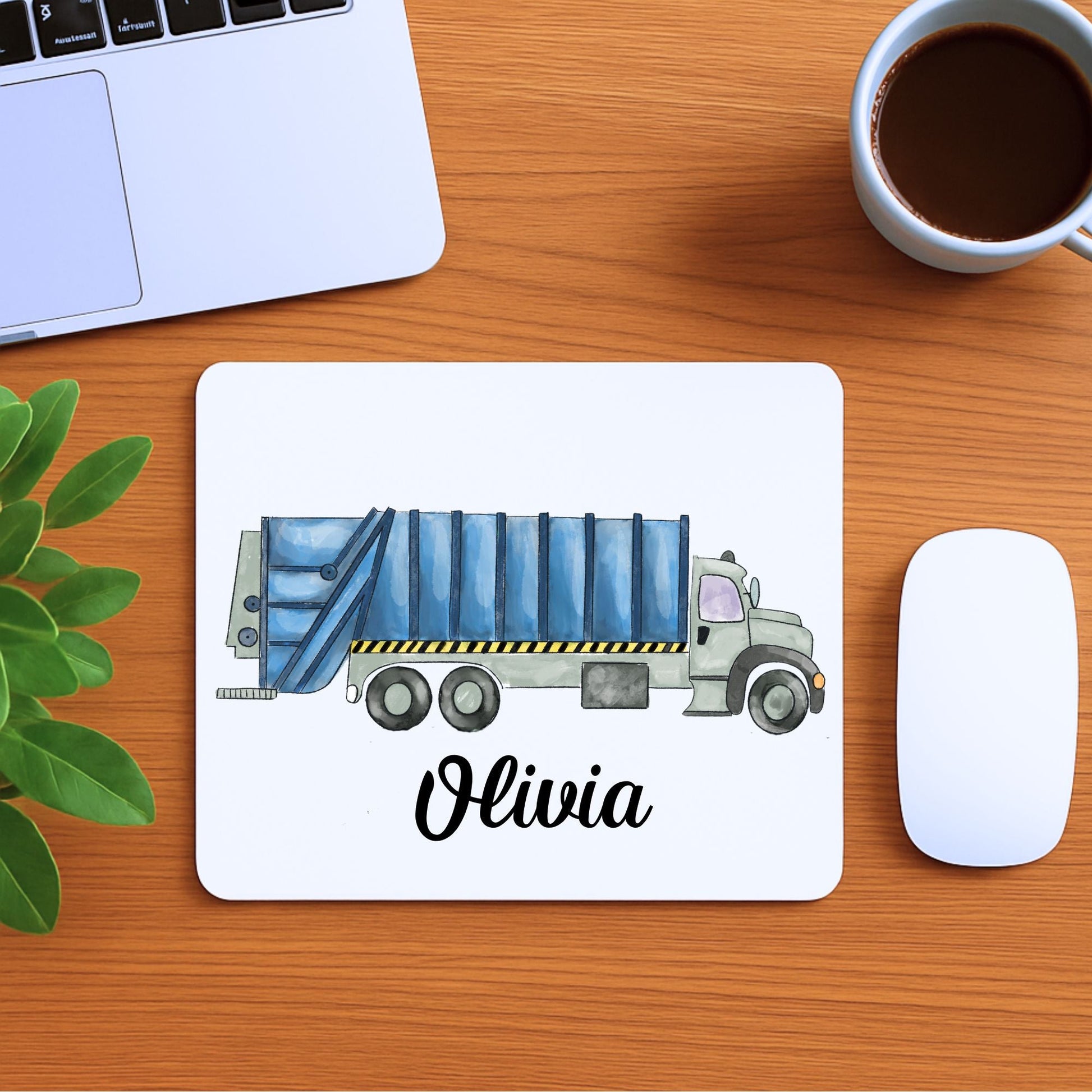 Blue Garbage Truck Mousepad - MerikaArt