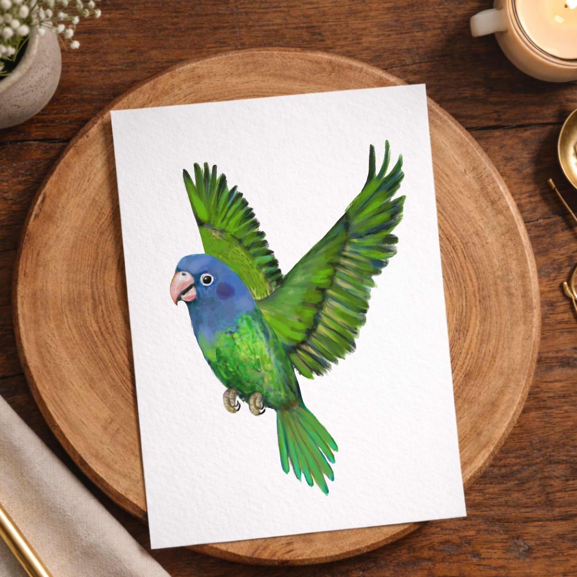 Blue Headed Flying Parrot Postcard - MerikaArt