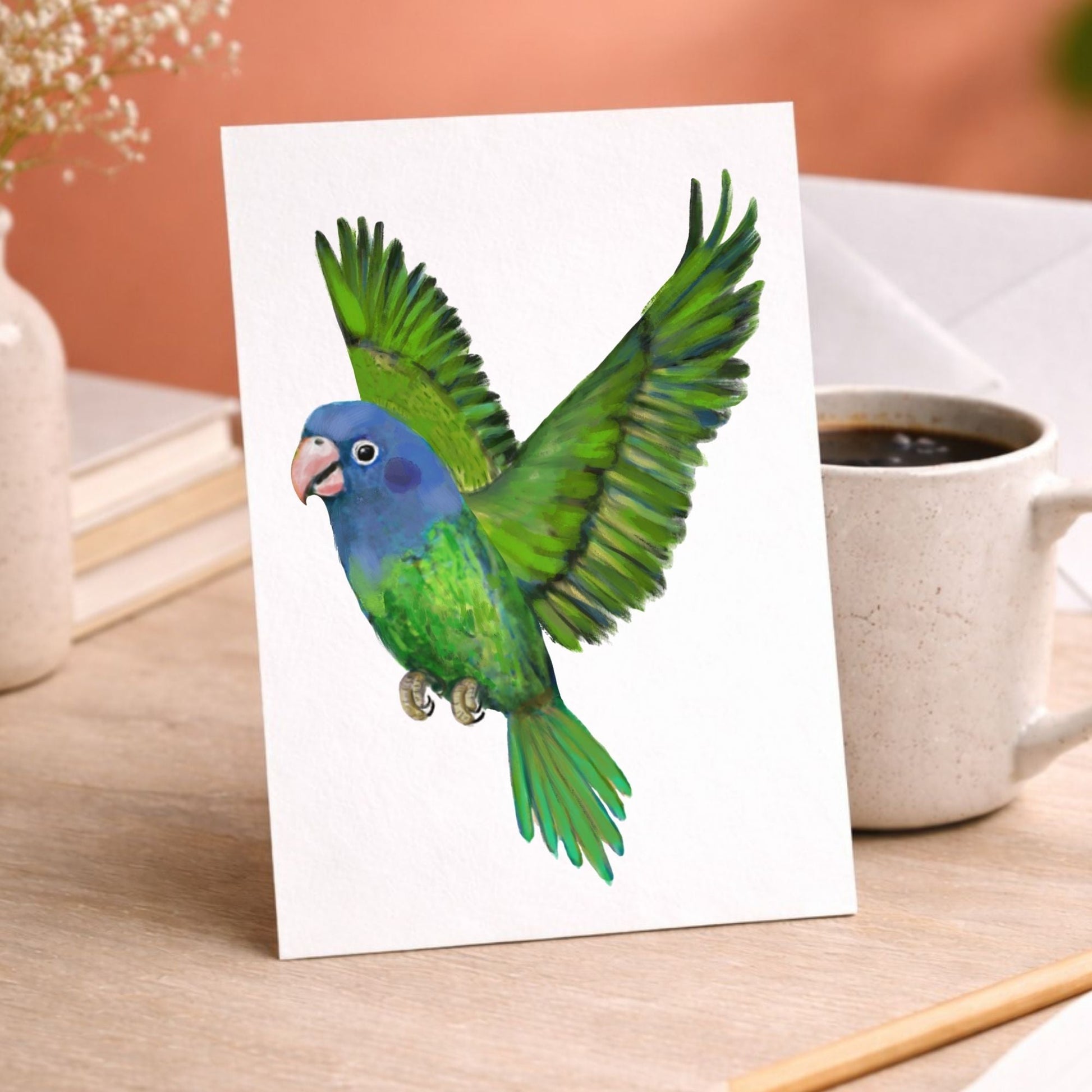 Blue Headed Flying Parrot Postcard - MerikaArt