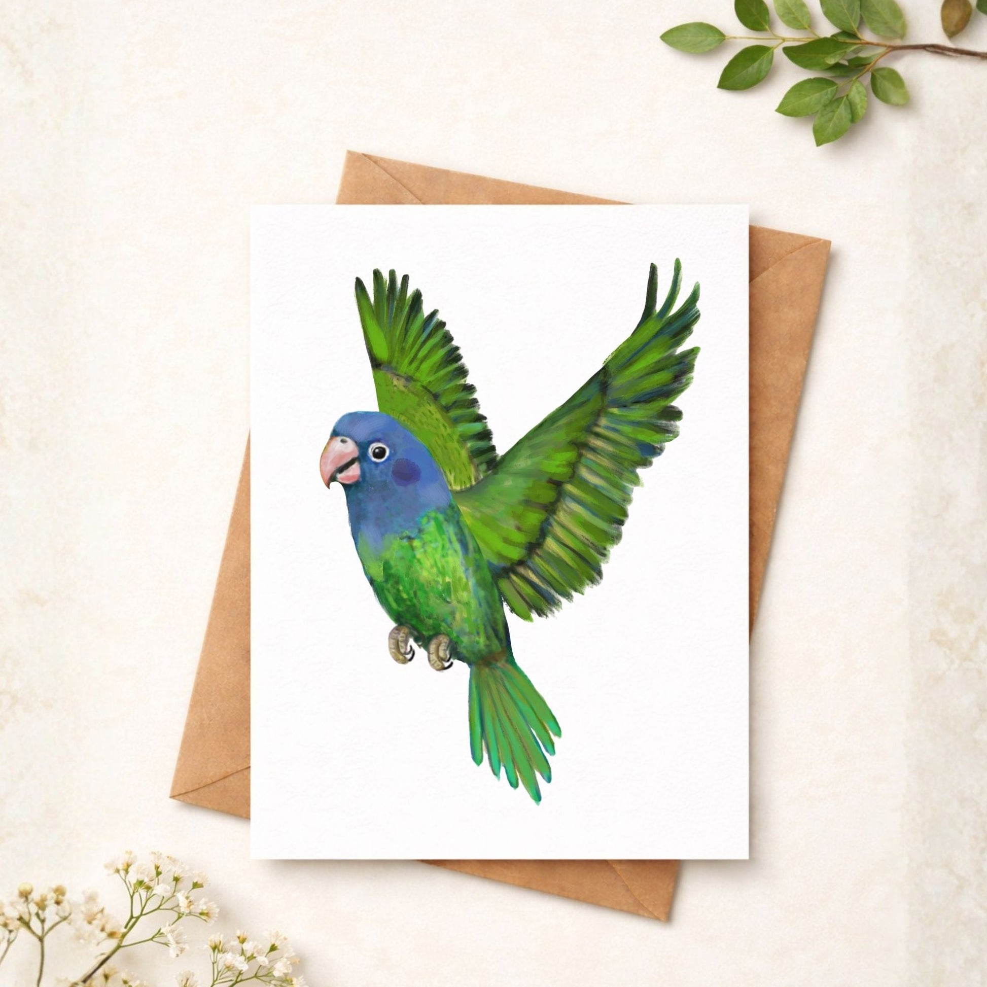 Blue Headed Flying Parrot Postcard - MerikaArt