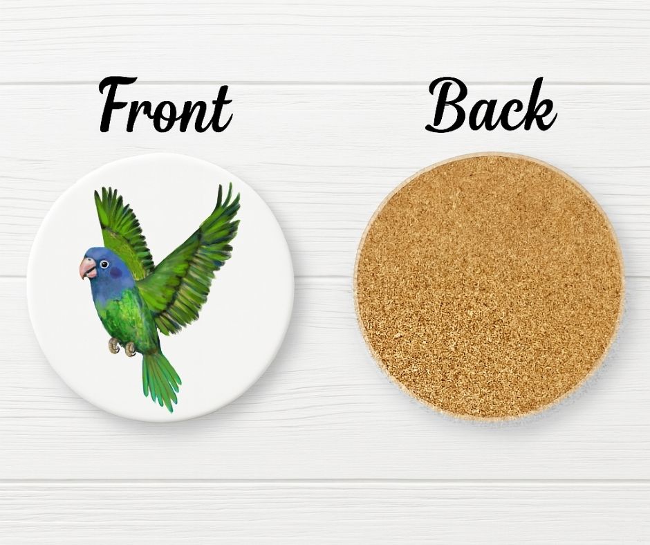 Blue Headed Parrot Ceramic Coaster - MerikaArt