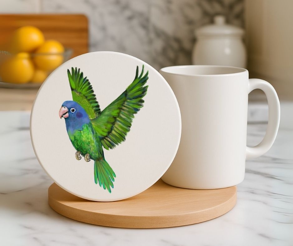Blue Headed Parrot Ceramic Coaster - MerikaArt