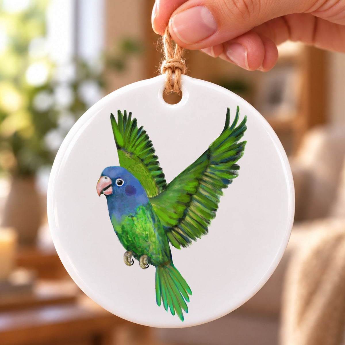 Blue Headed Parrot Ceramic Ornament - MerikaArt