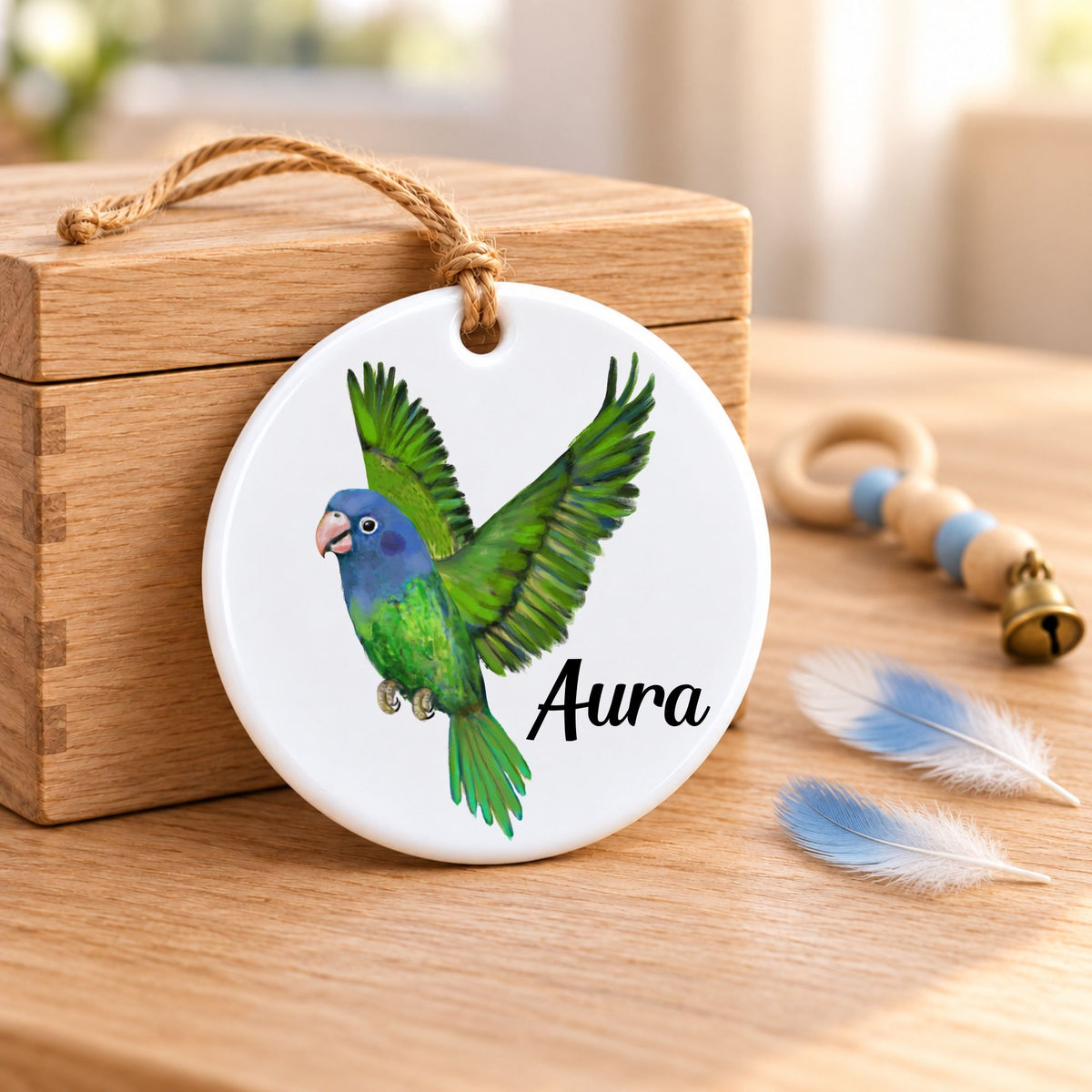 Blue Headed Parrot Ceramic Ornament - MerikaArt