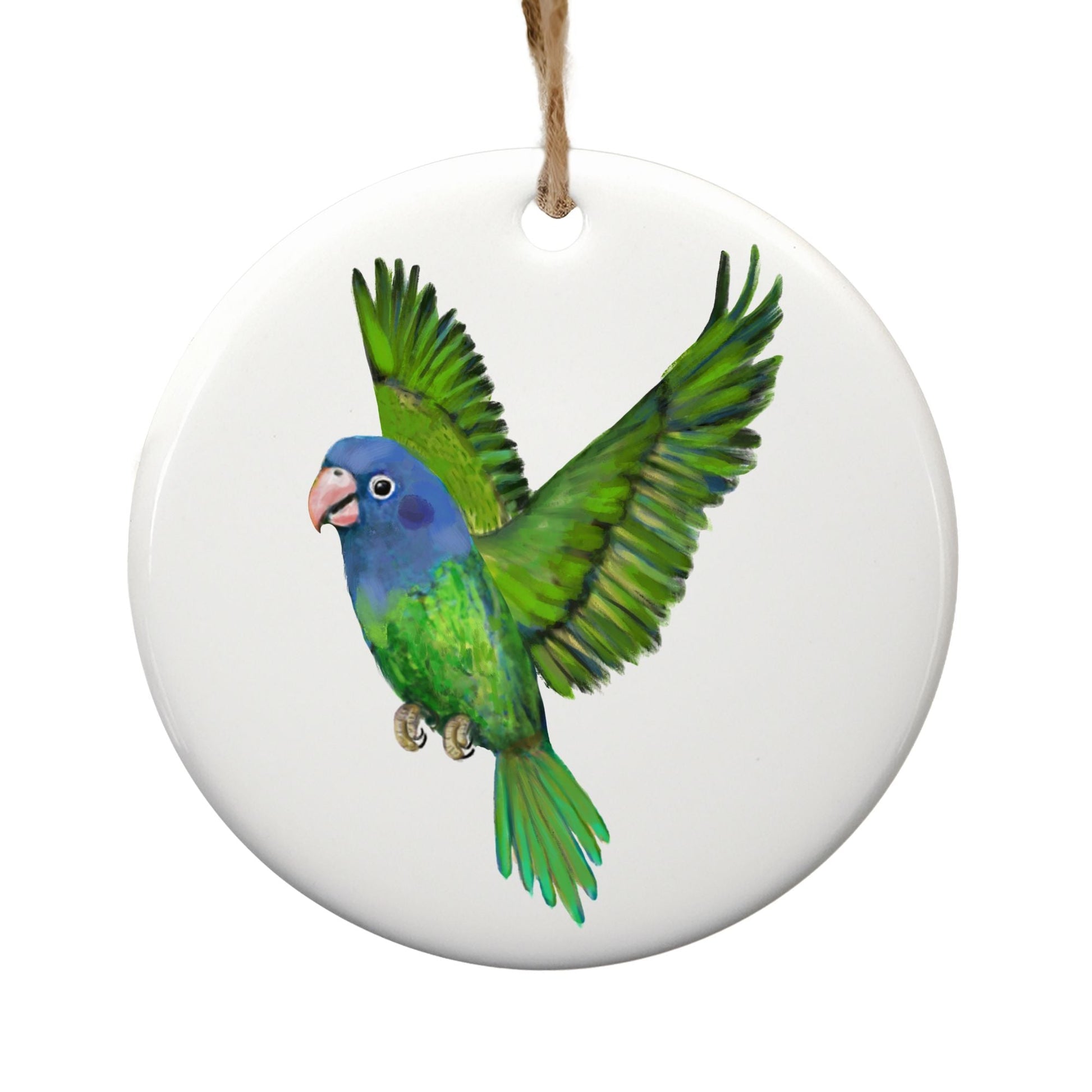 Blue - Headed Parrot Ceramic Ornament - MerikaArt