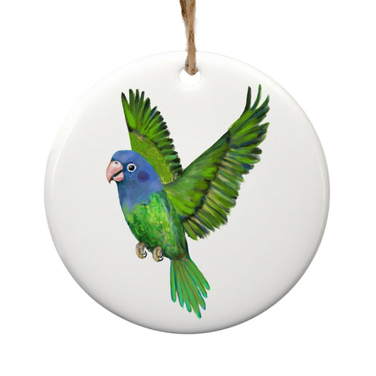 Blue - Headed Parrot Ceramic Ornament - MerikaArt