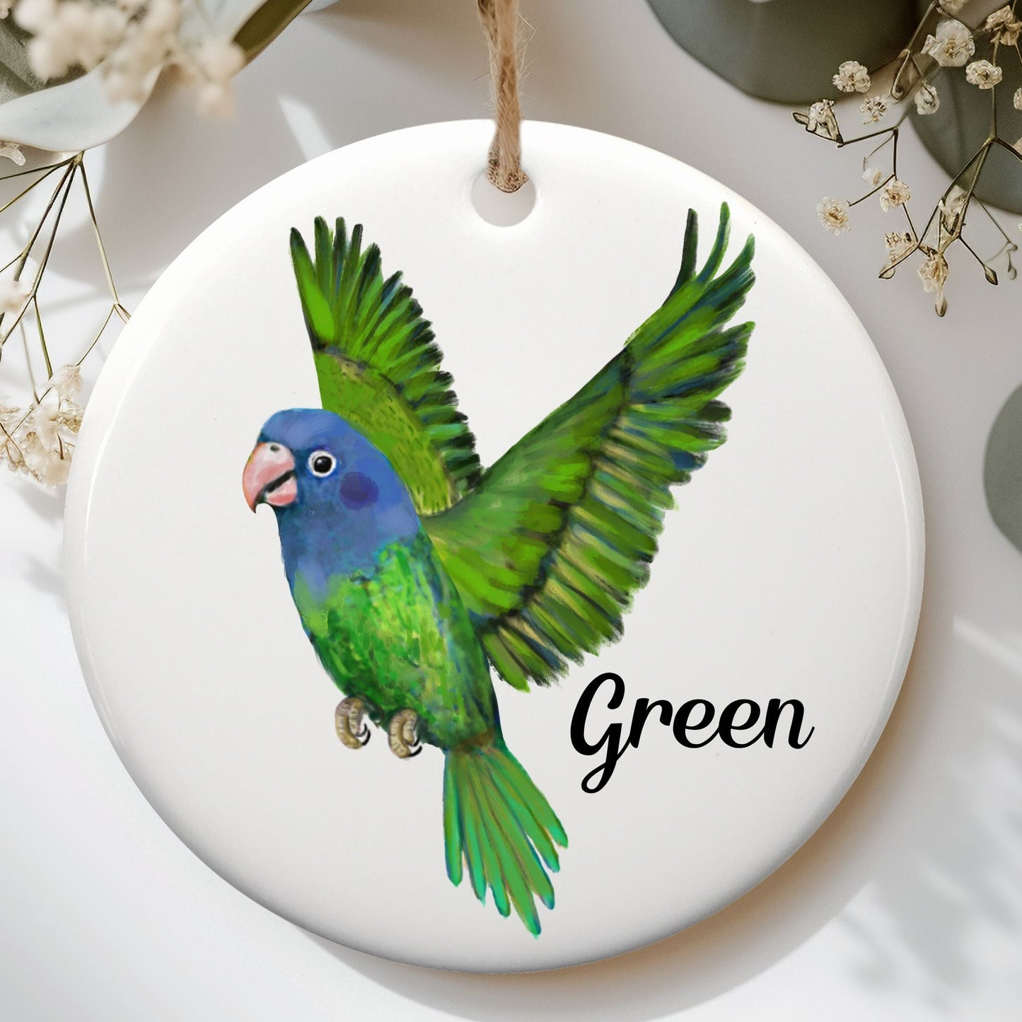 Blue - Headed Parrot Ceramic Ornament - MerikaArt