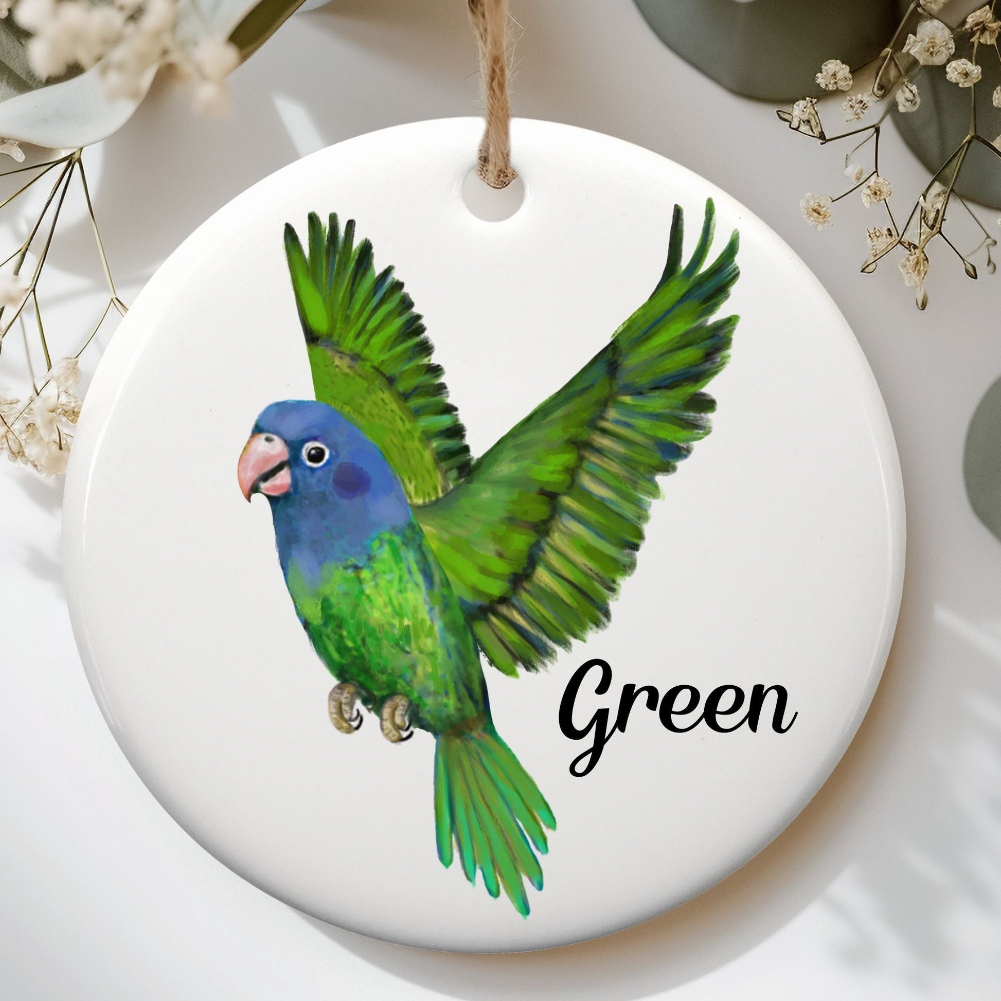Blue - Headed Parrot Ceramic Ornament - MerikaArt